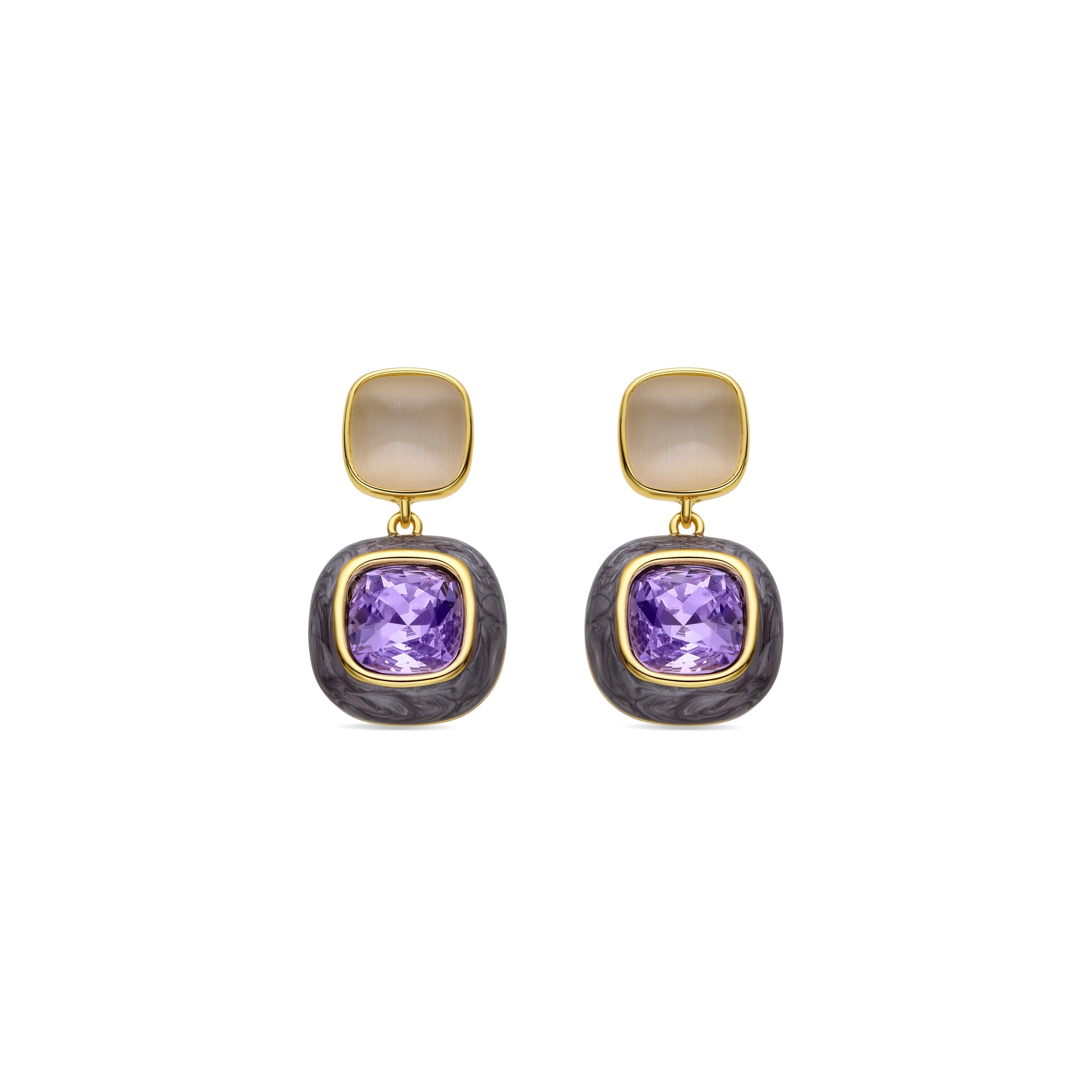 Amethyst Zirconia Earrings Finished in 18K Yellow Gold - Xumas