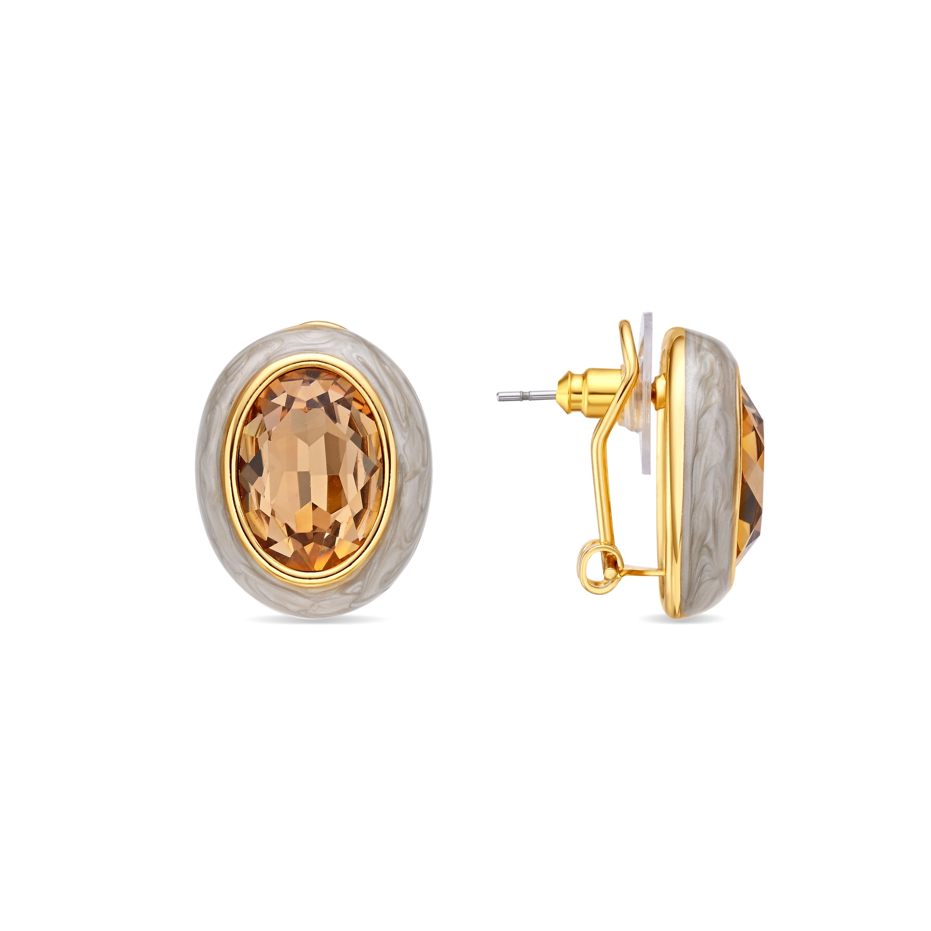 18k Yellow Gold Finish Brown Crystal Earrings - Amarke