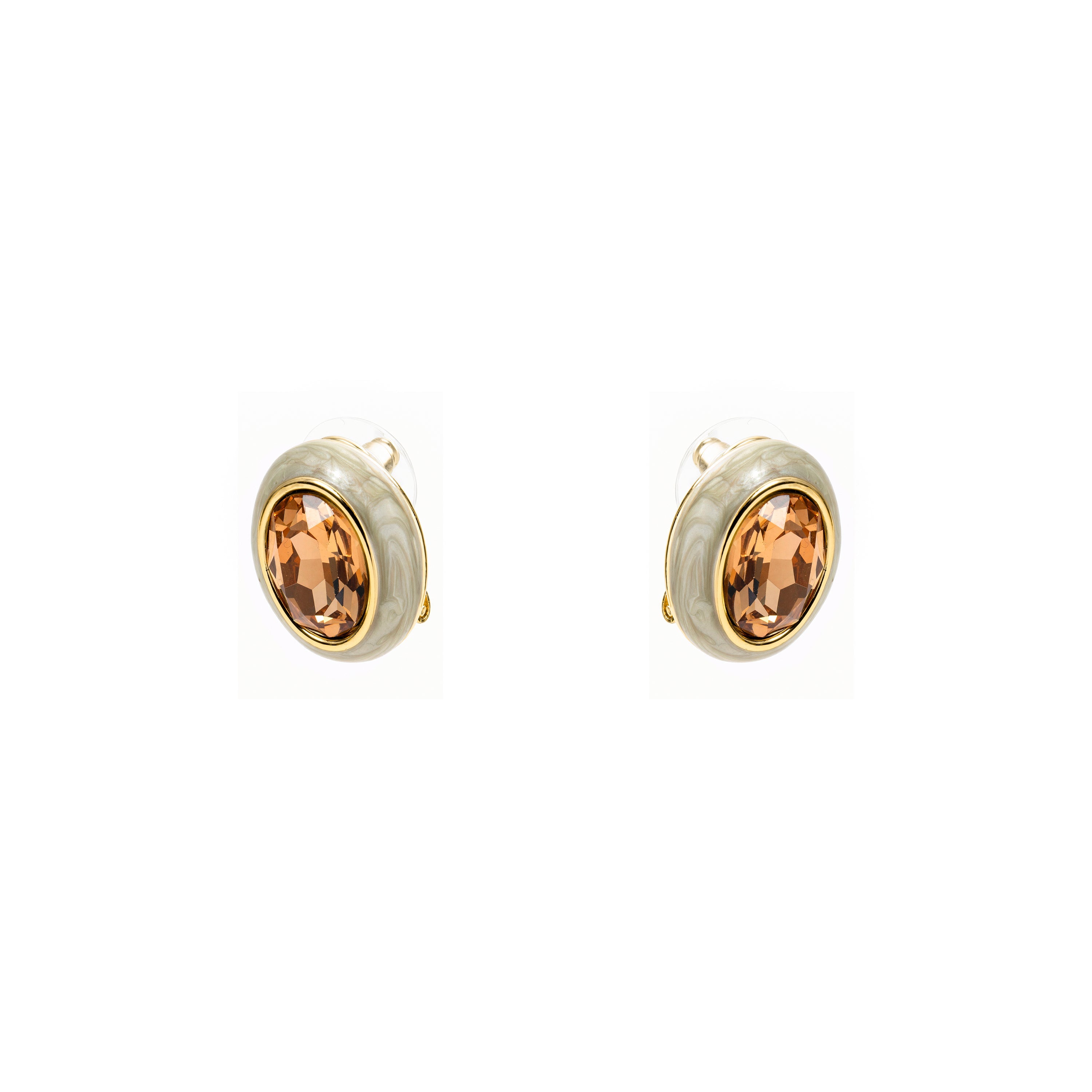 18k Yellow Gold Finish Brown Crystal Earrings - Amarke