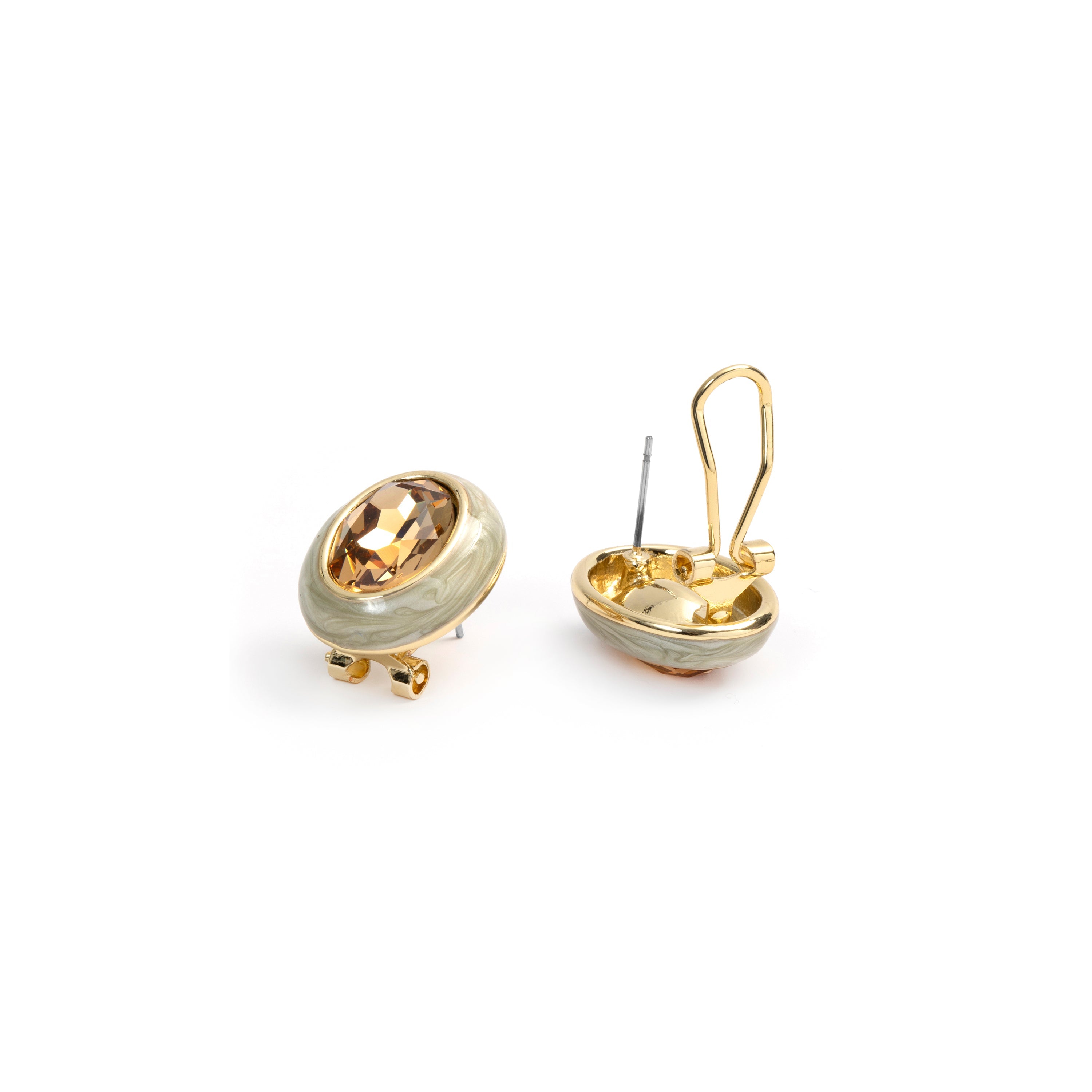 18k Yellow Gold Finish Brown Crystal Earrings - Amarke