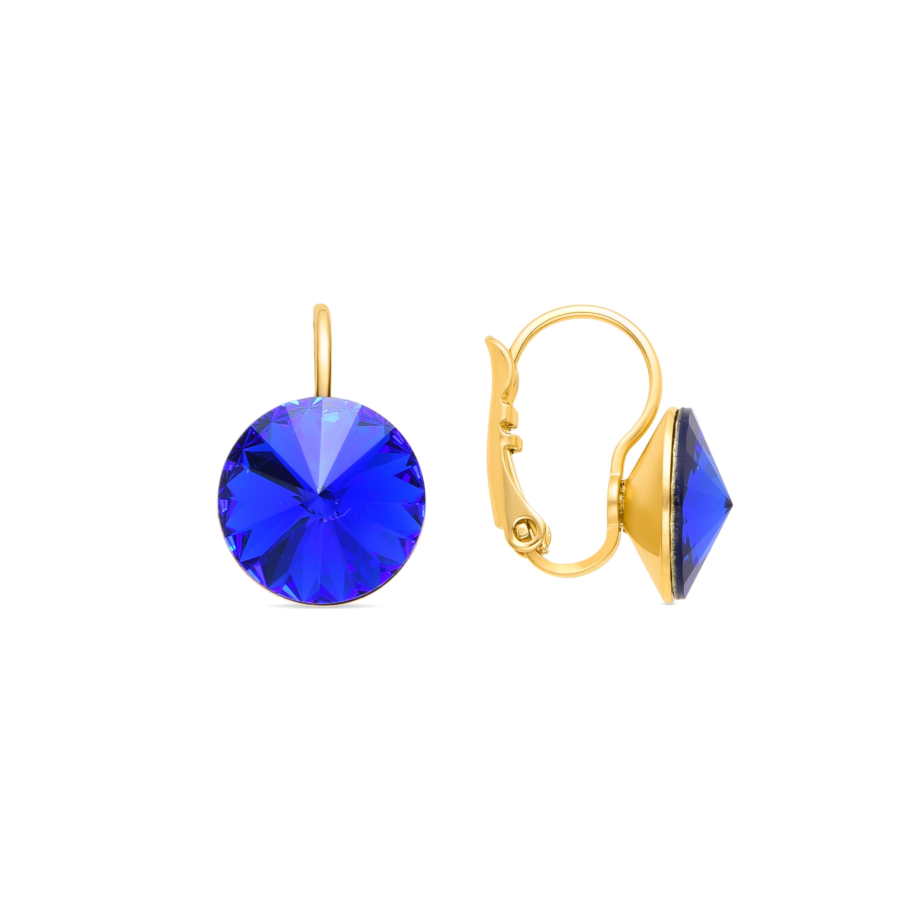Dark Blue Crystal Earrings finished in 18K yellow gold - Rusira