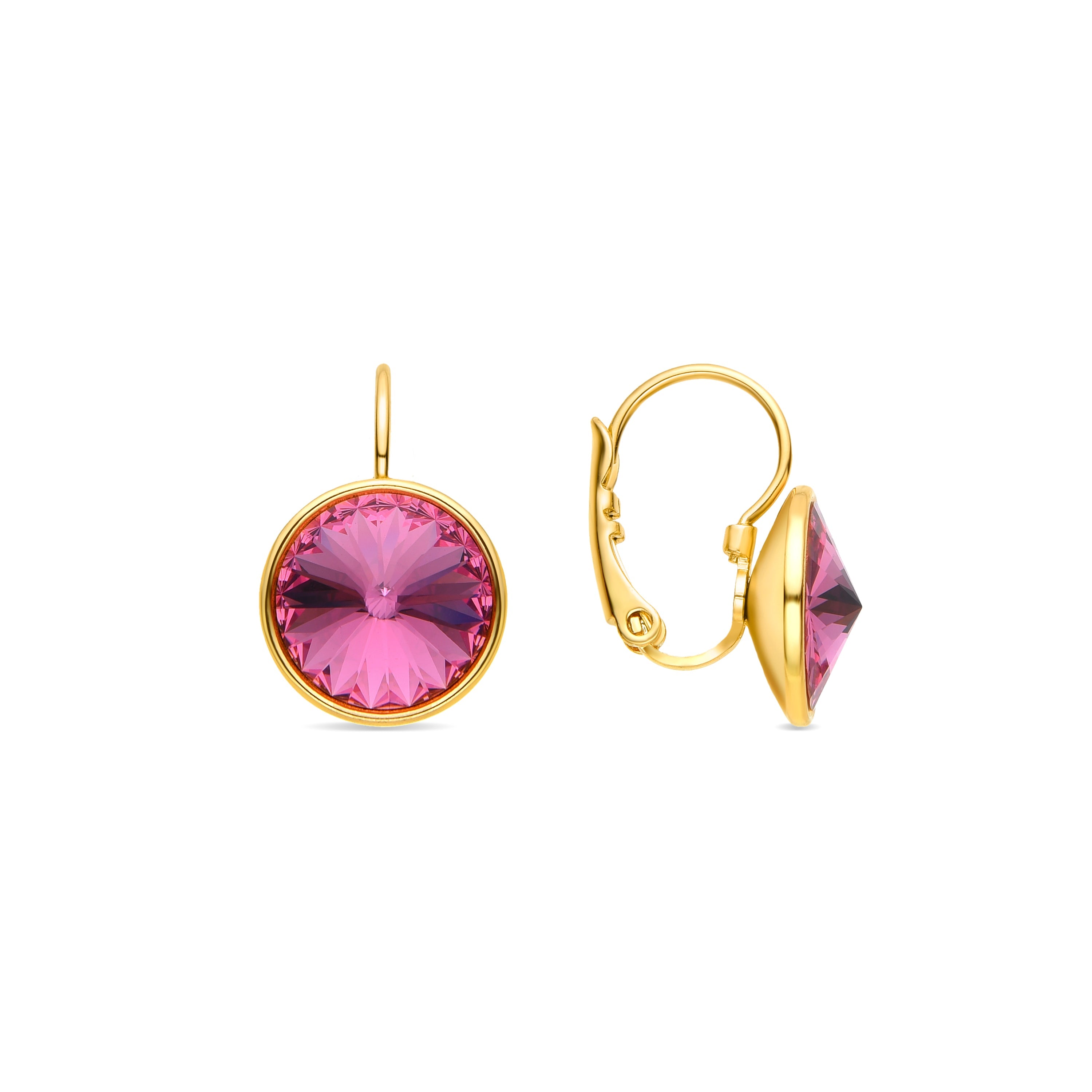 Pink Crystal Earrings finished in 18K yellow gold - Rusira