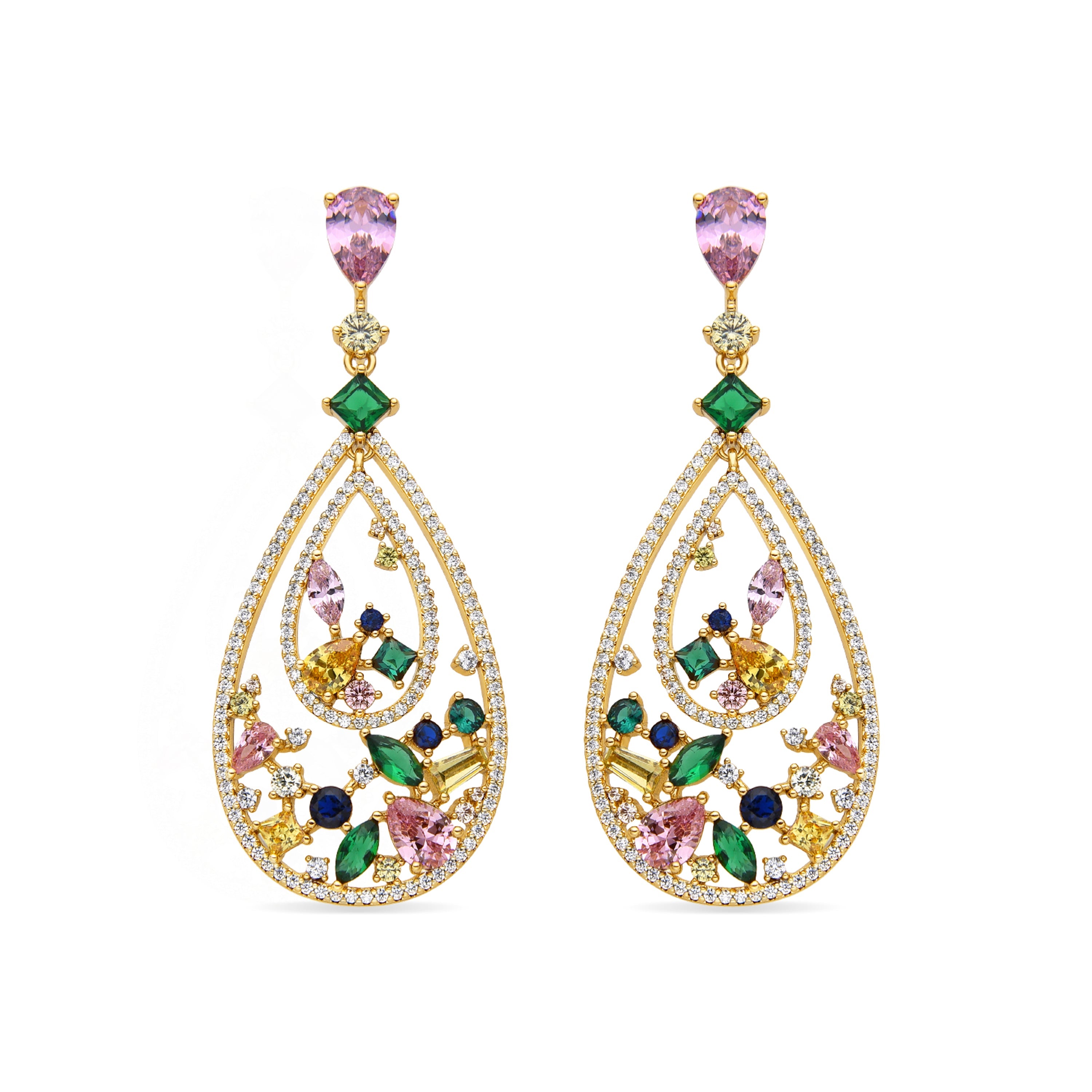 Multicolor Cubic Zirconia Earrings with 18k Gold Finish - Omada