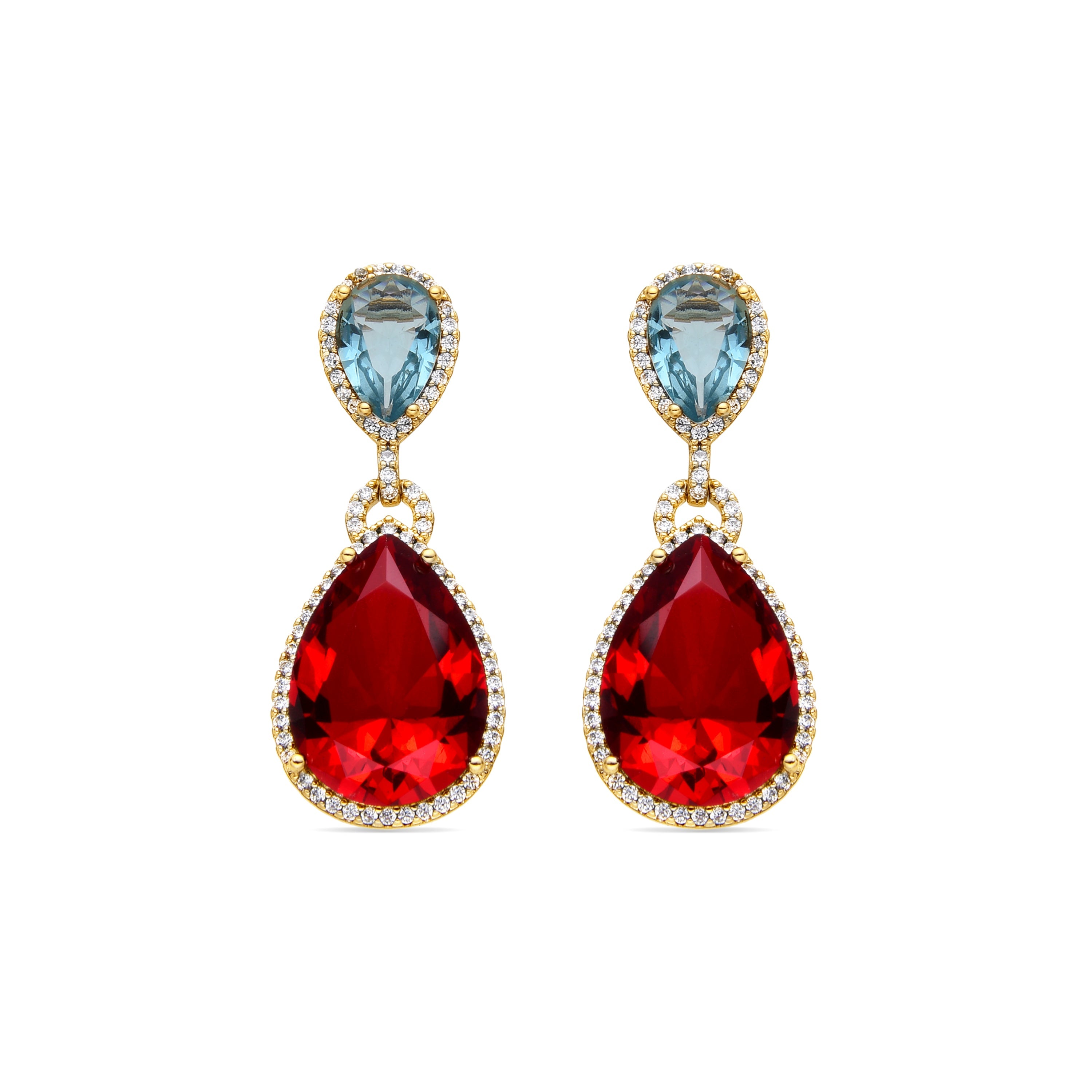 Multicolor Zirconia Stud Earrings, 18k Gold Finish - Nedra