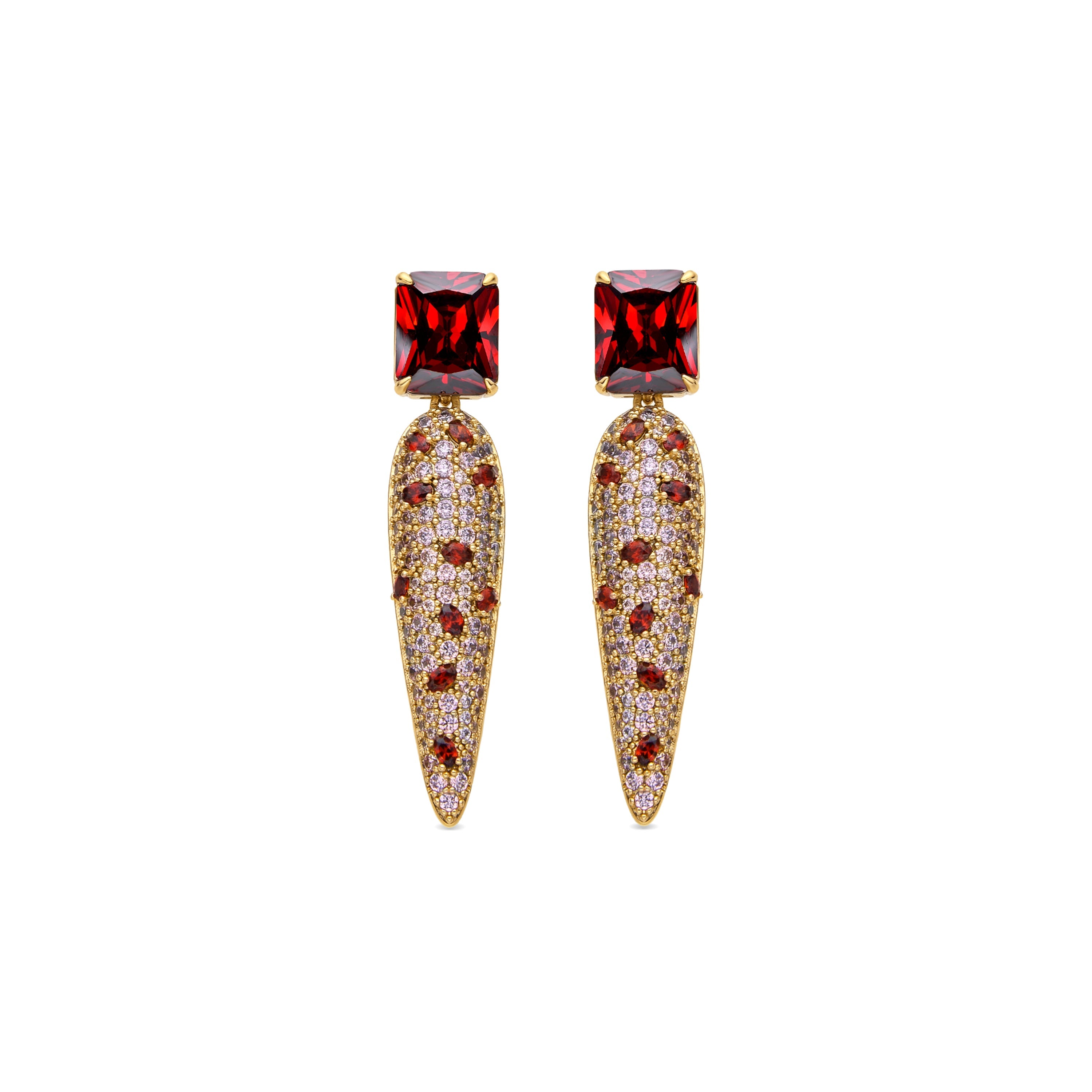 Pendientes con Circonita Rubí acabado oro 18k - Orsioa