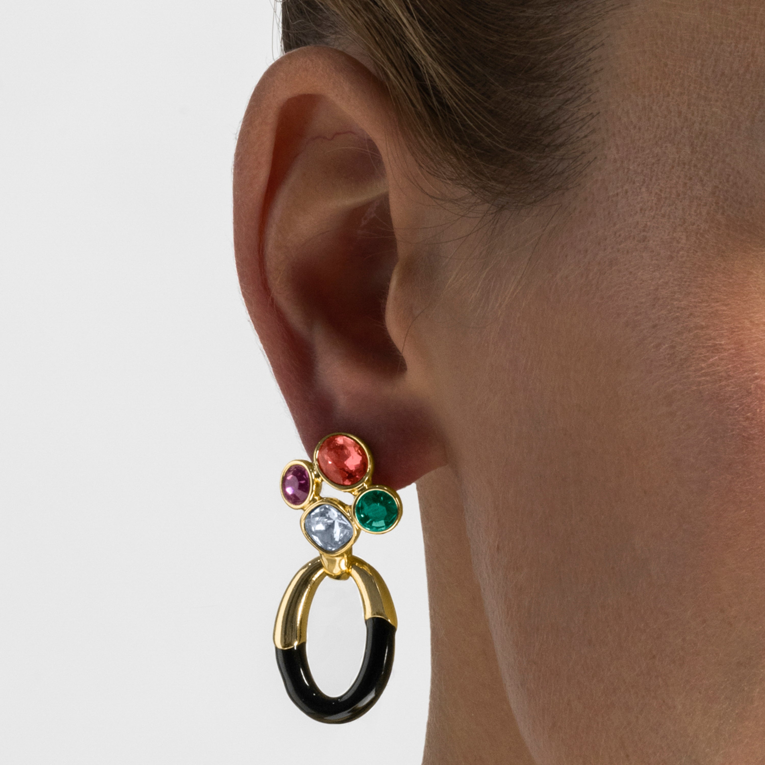 Multicolor Zirconia Earrings, 18k Gold Finish - Adba