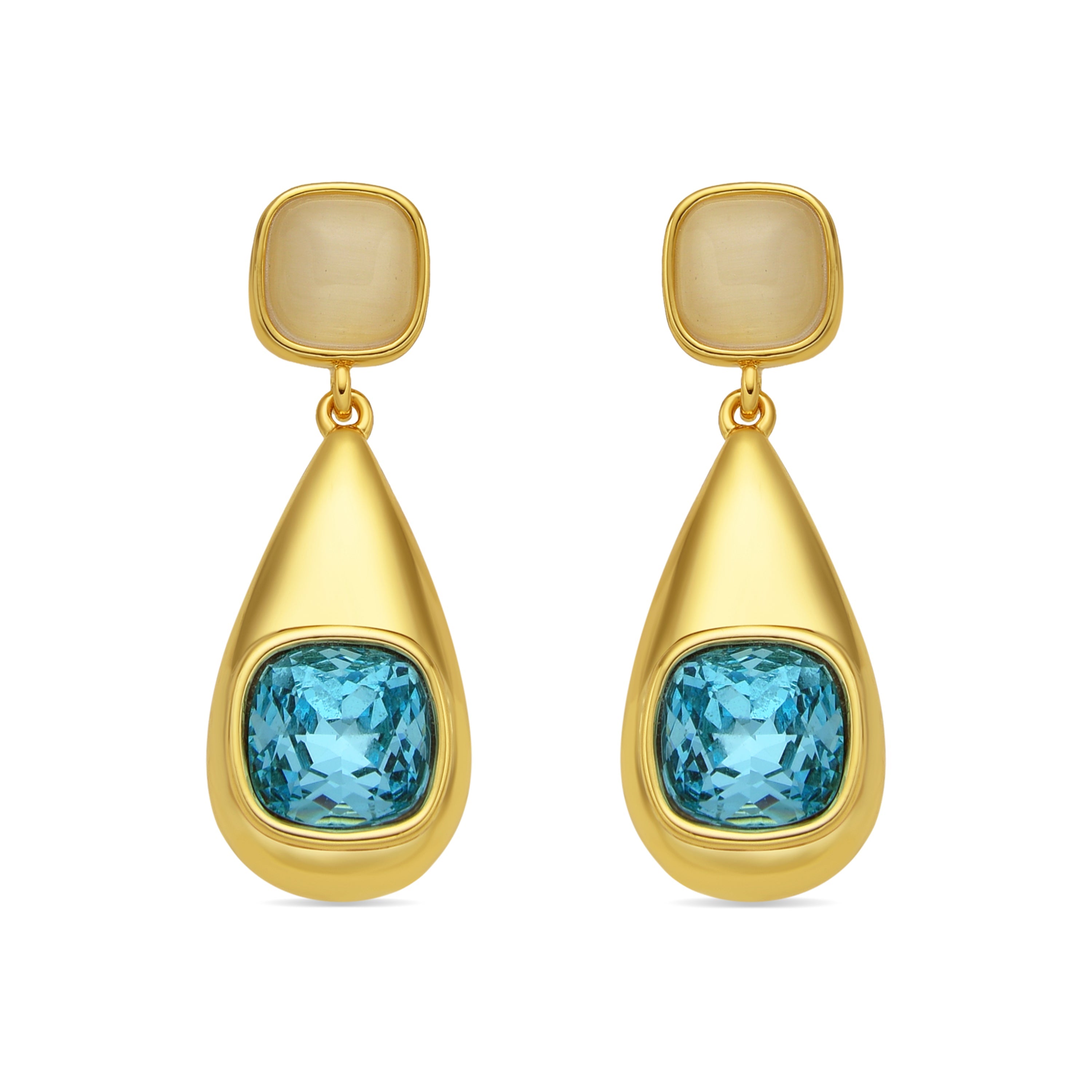 18k yellow gold finish earrings with blue crystals - Sethi
