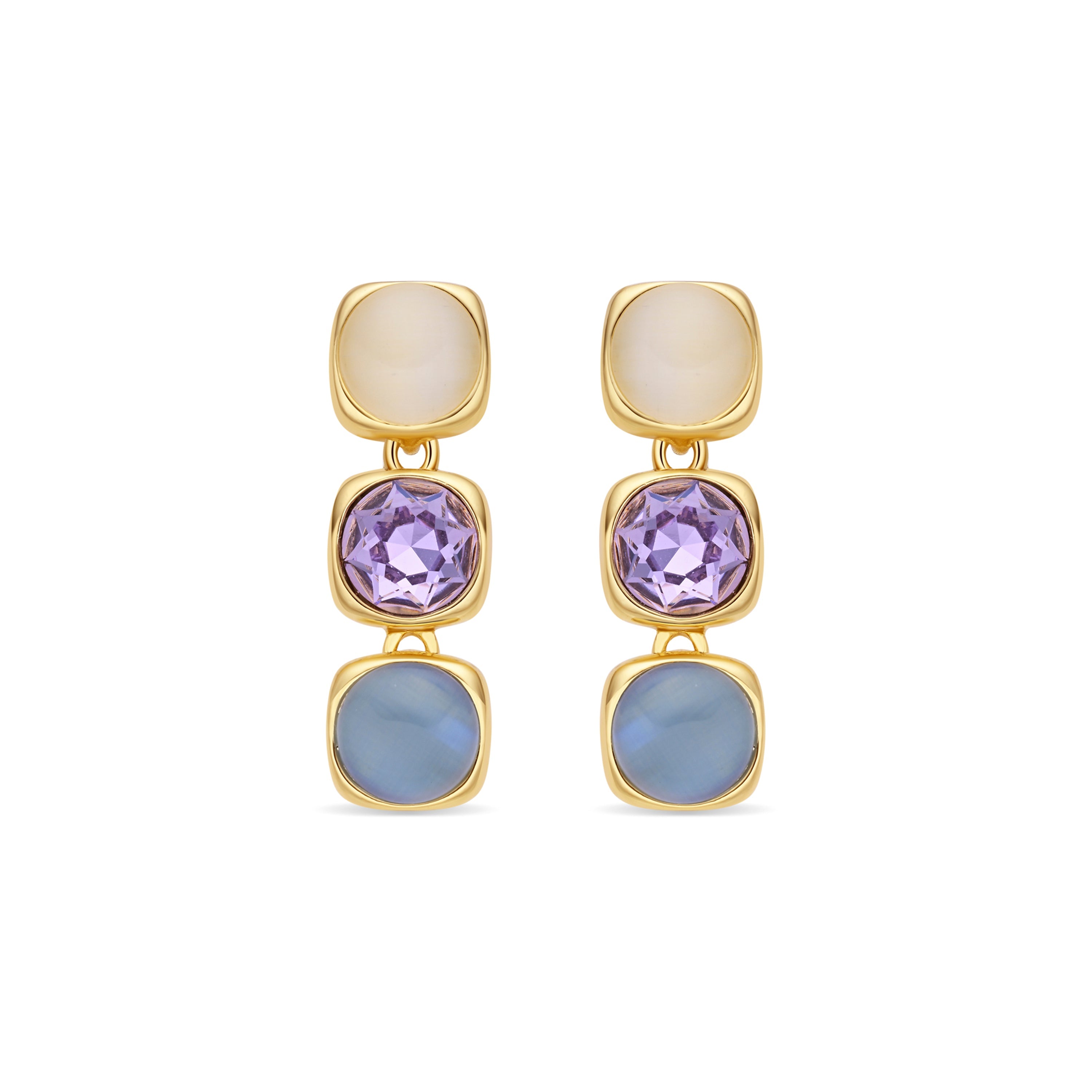 18k yellow gold-plated Blue Cat's Eye Earrings - Shureo