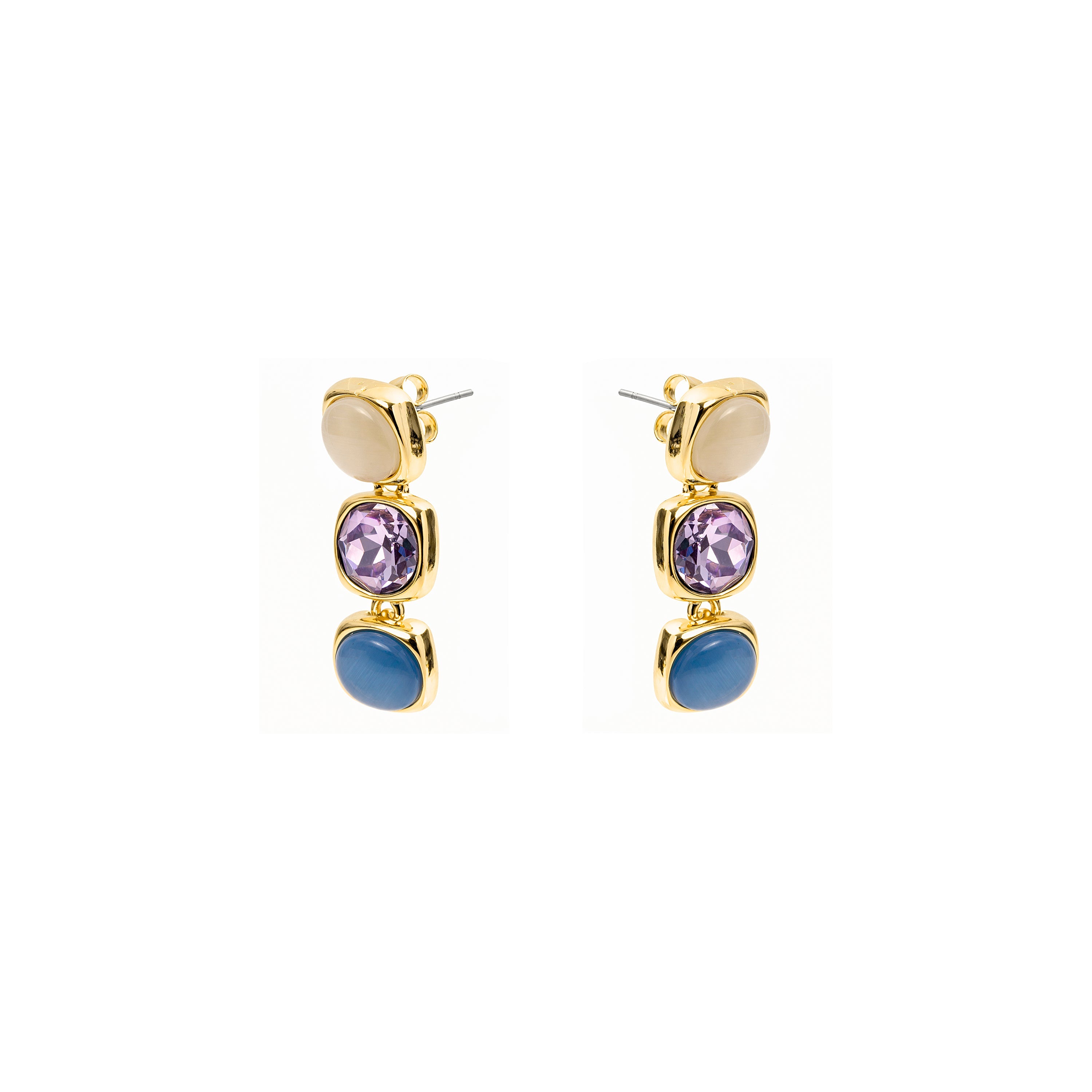 18k yellow gold-plated Blue Cat's Eye Earrings - Shureo