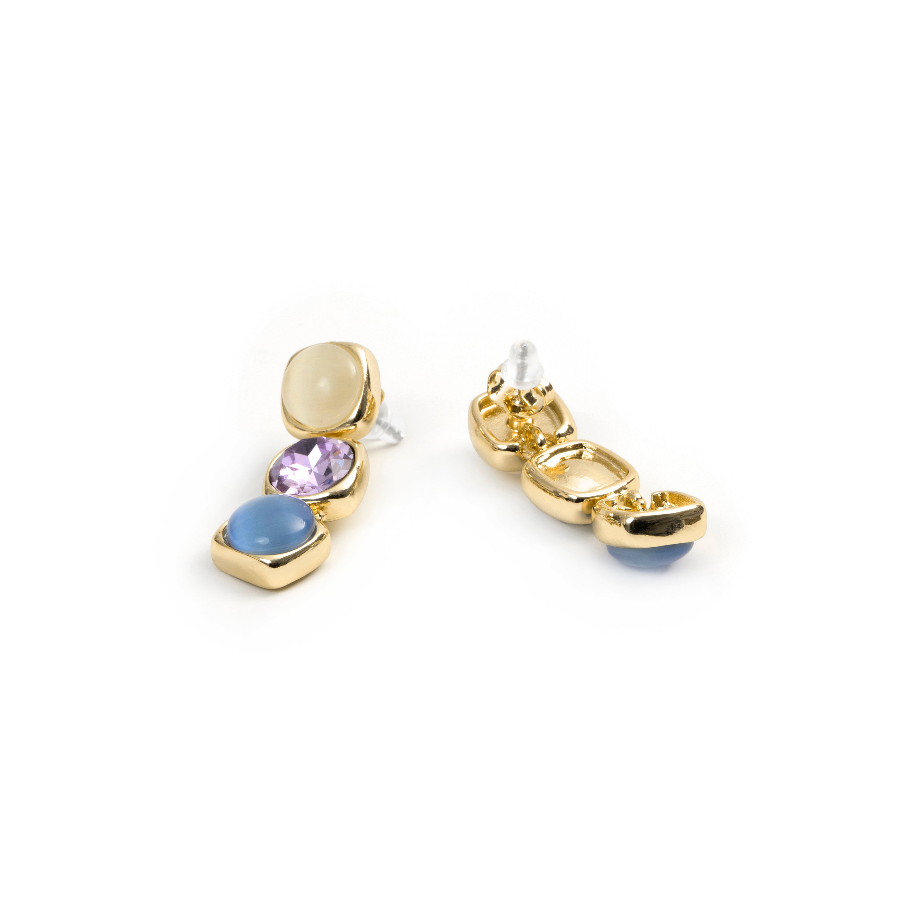 18k yellow gold-plated Blue Cat's Eye Earrings - Shureo