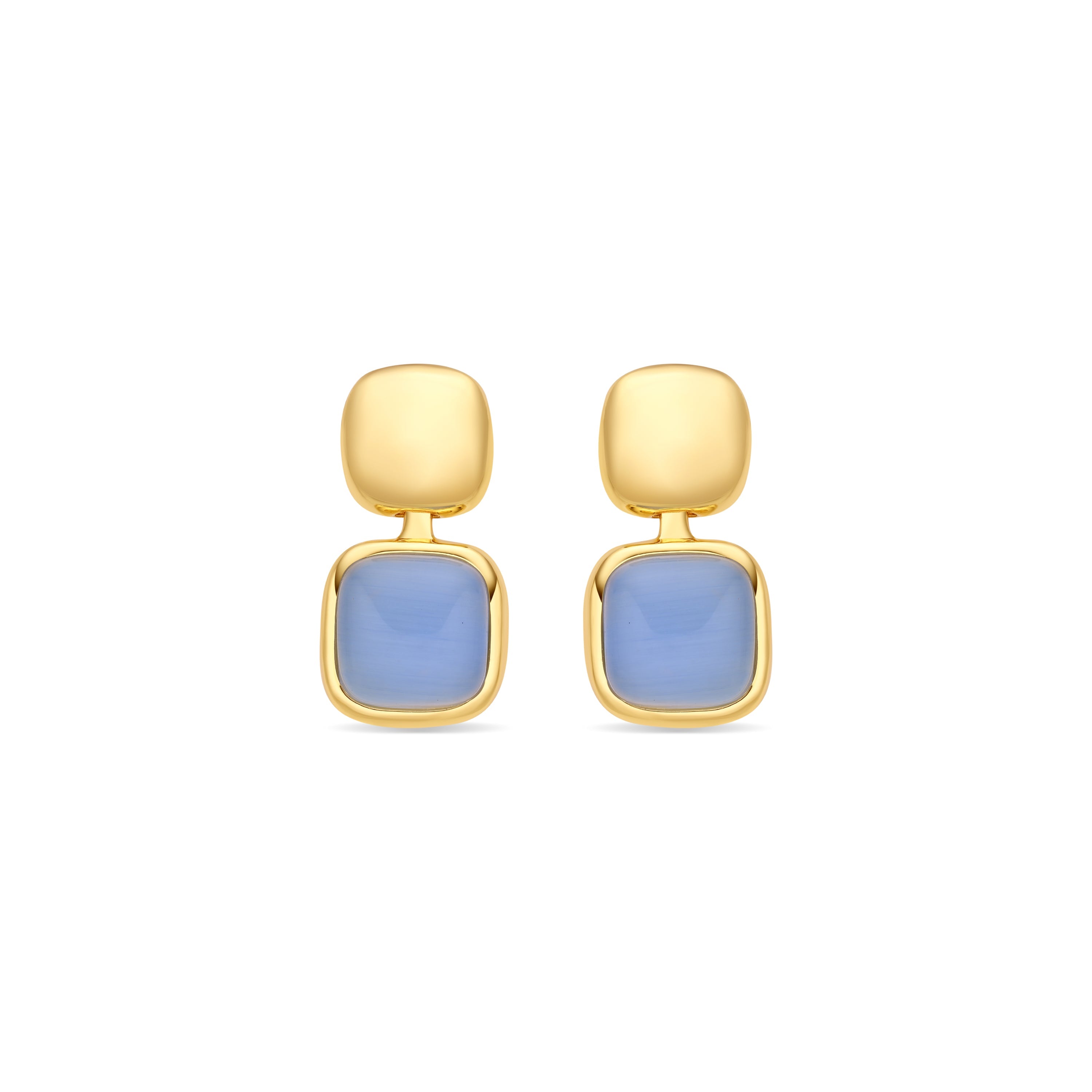 Blue Cat Eye Earrings in 18k Yellow Gold Finish - Laroi