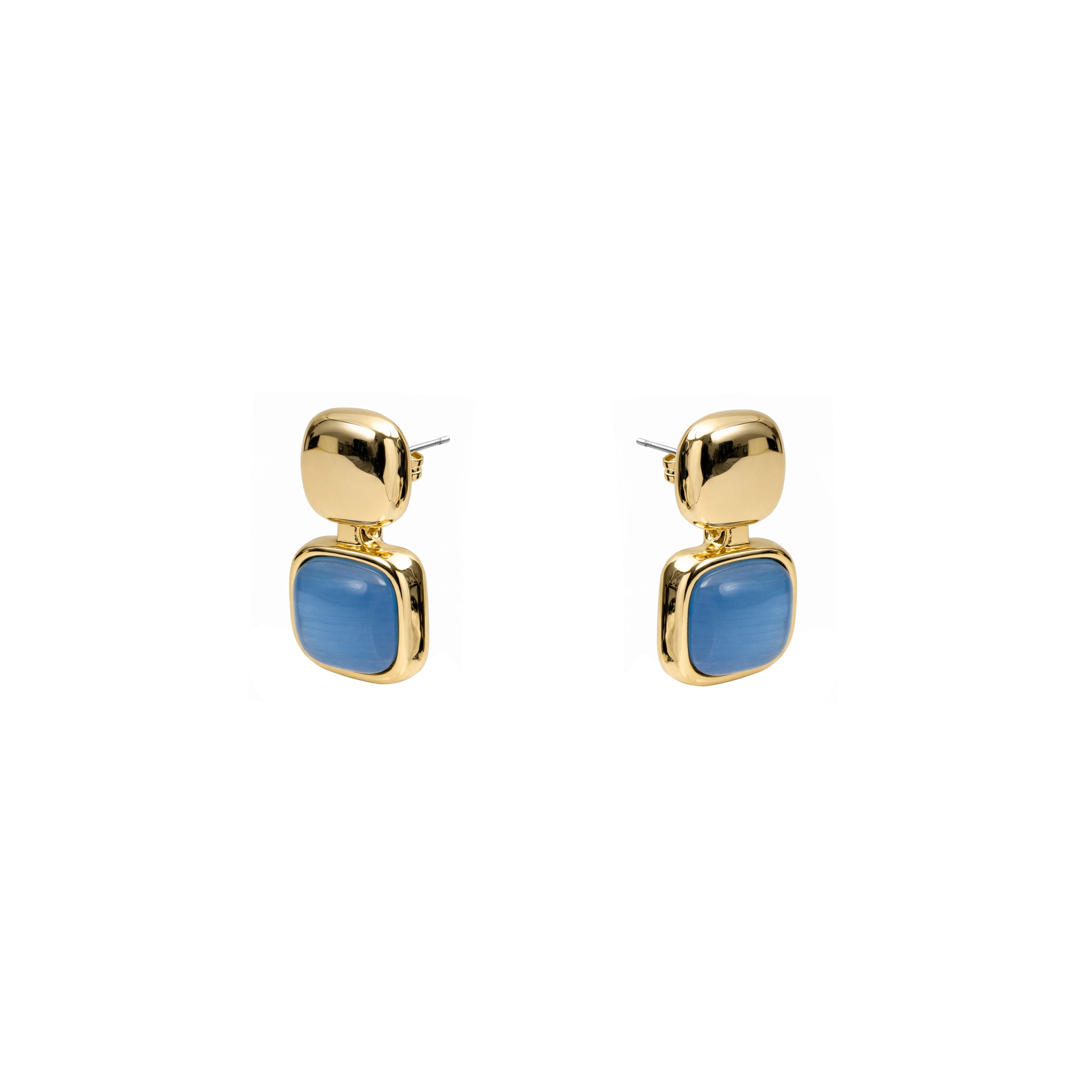 Blue Cat Eye Earrings in 18k Yellow Gold Finish - Laroi