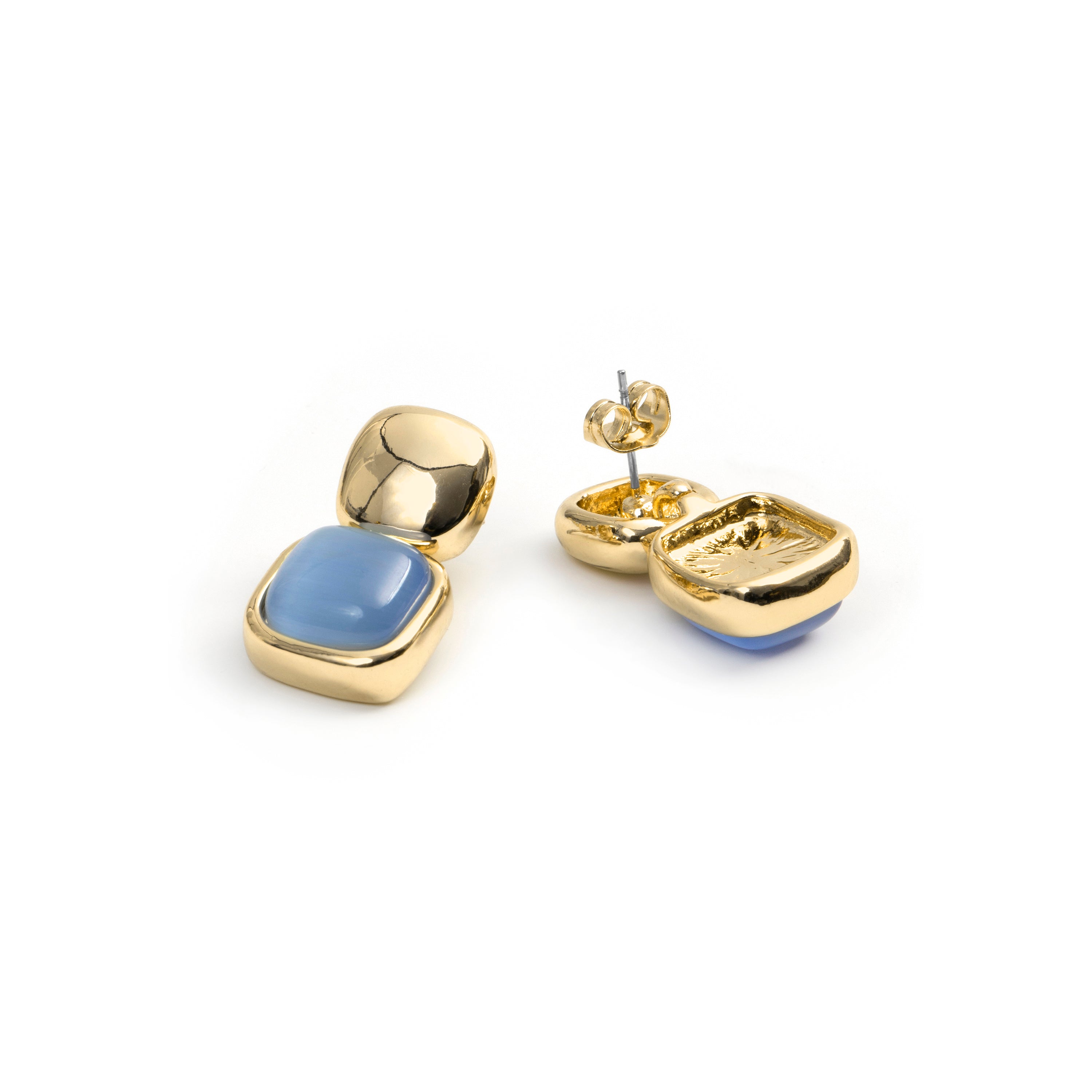 Blue Cat Eye Earrings in 18k Yellow Gold Finish - Laroi