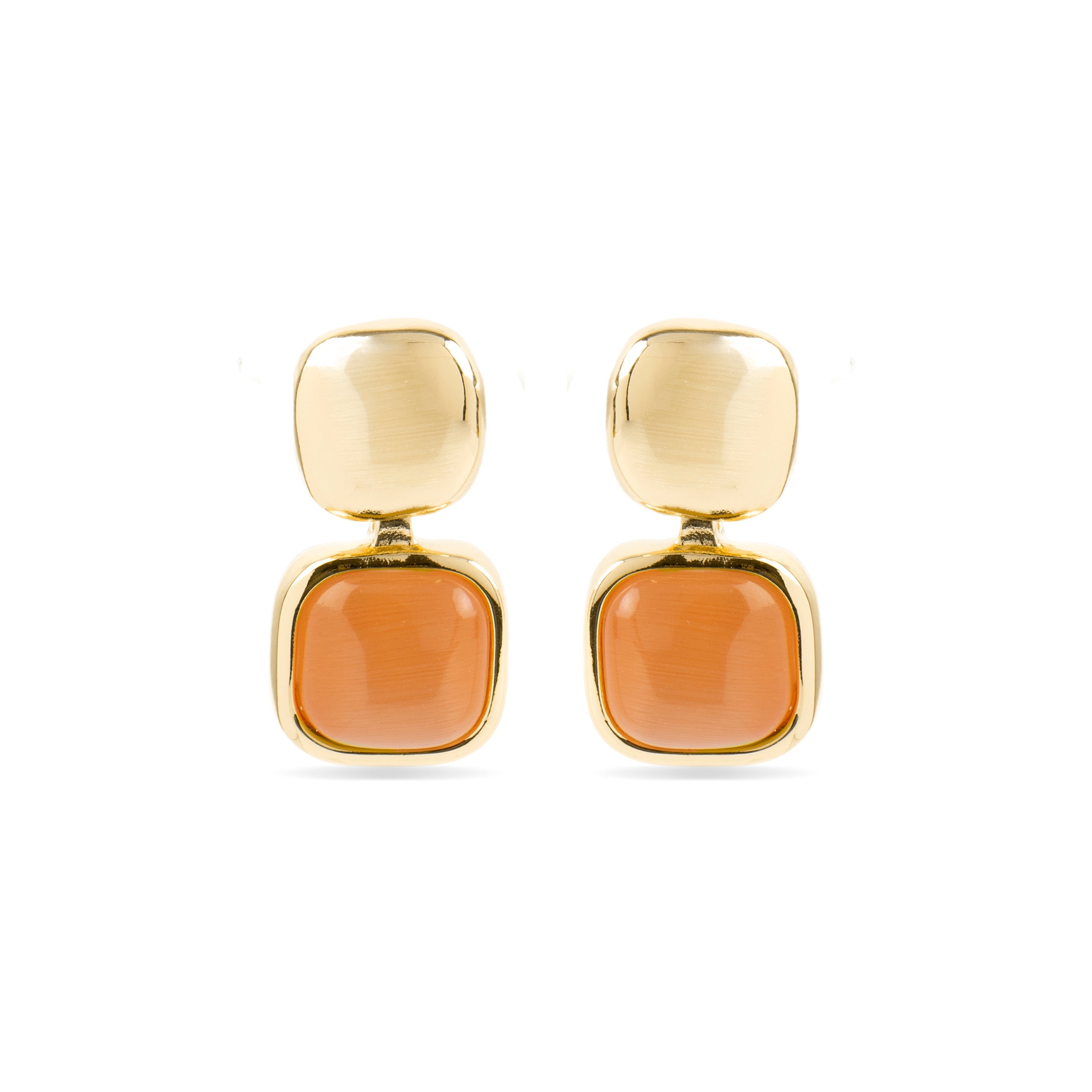 Brincos com Olho de Gato Laranja com acabamento em ouro 18k - Laroi