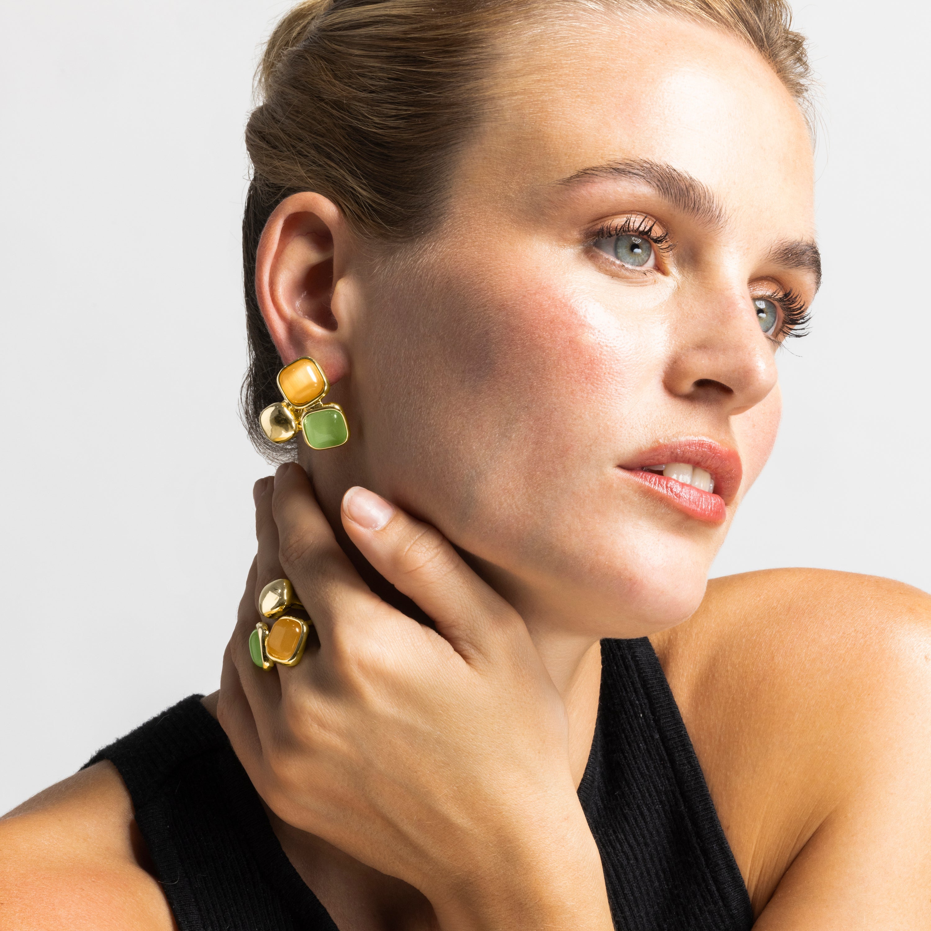 Multicolor Cat's Eye Earrings, 18k Gold Finish - Nuroa