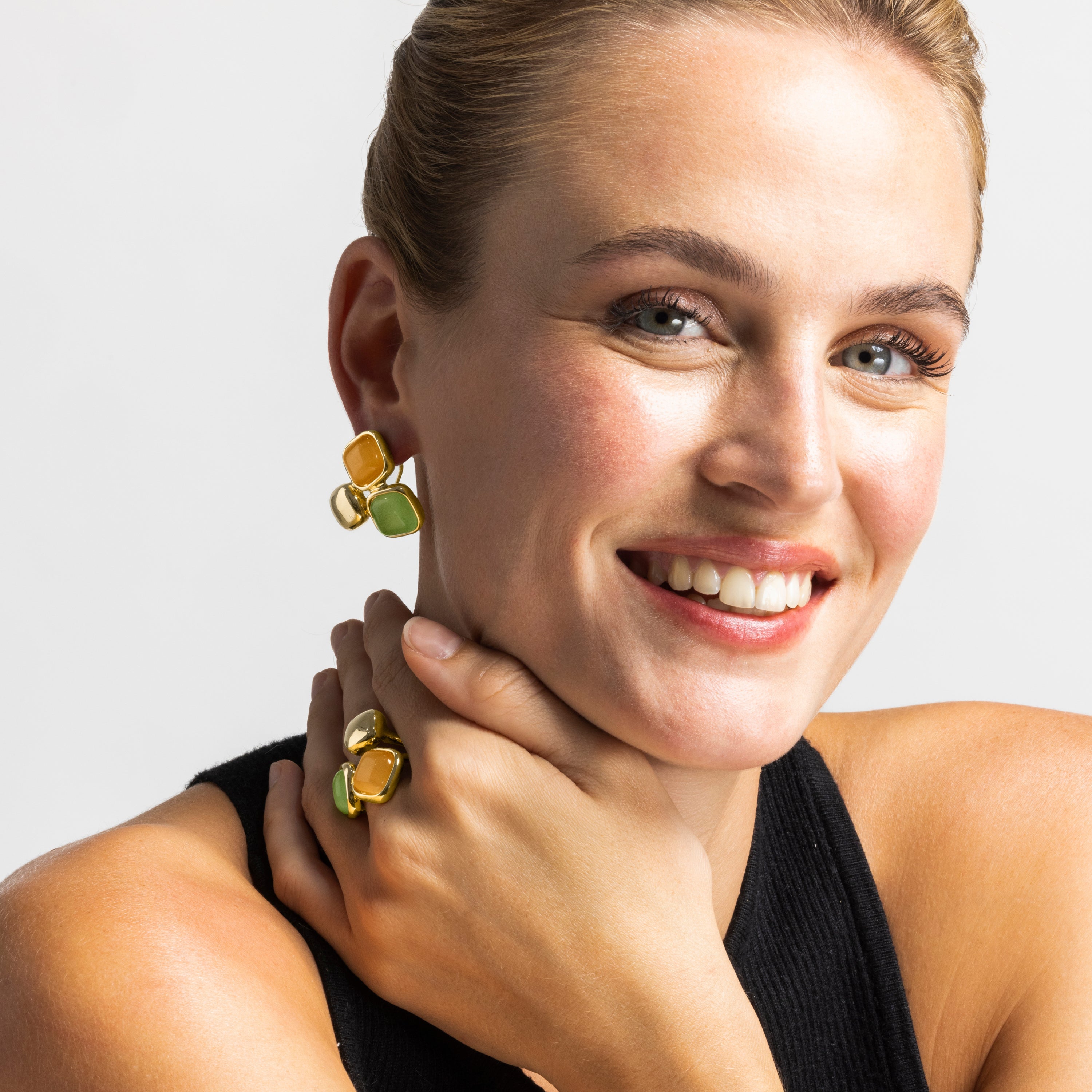 Multicolor Cat's Eye Earrings, 18k Gold Finish - Nuroa