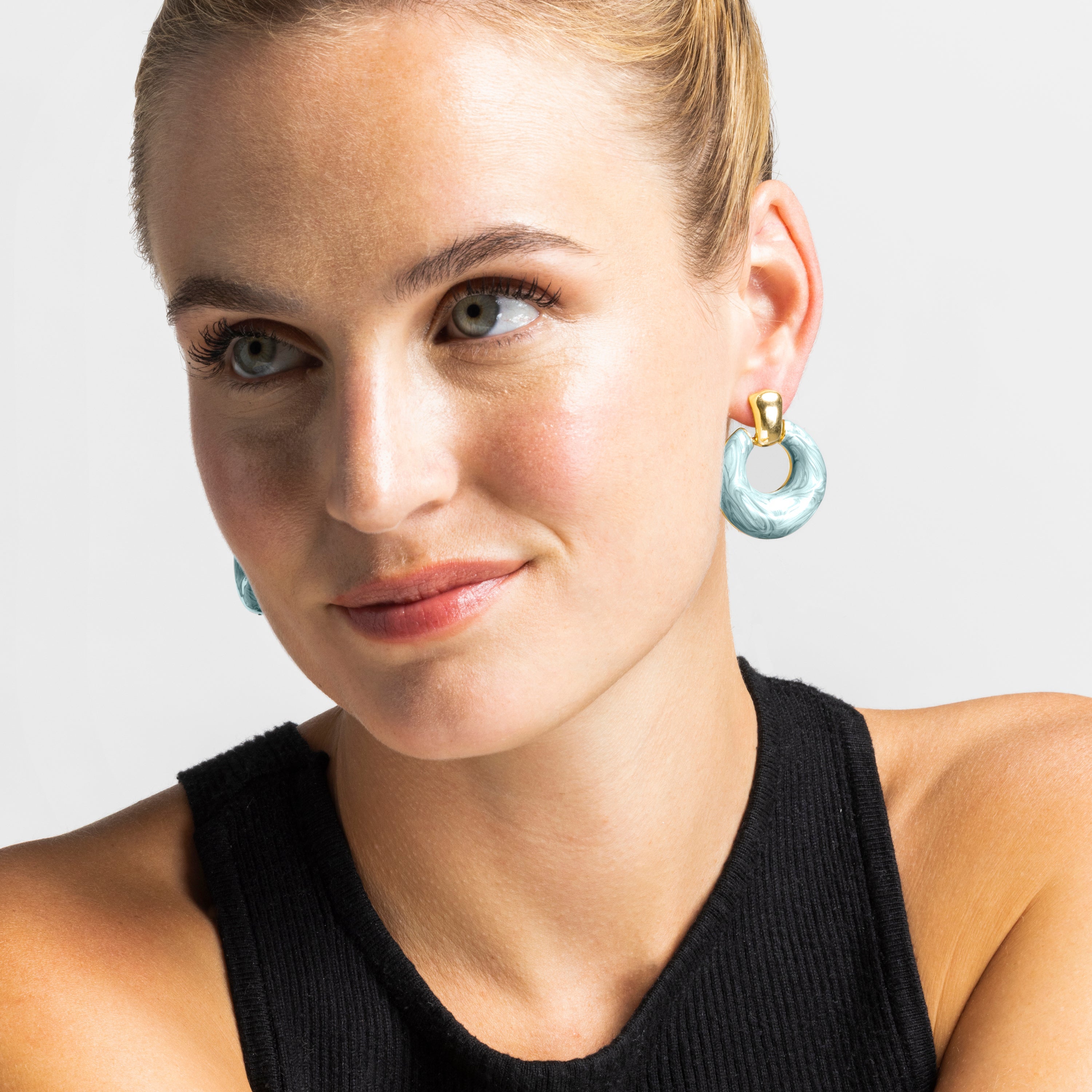 Pendientes con Lacado Azul acabado oro 18k - Fores
