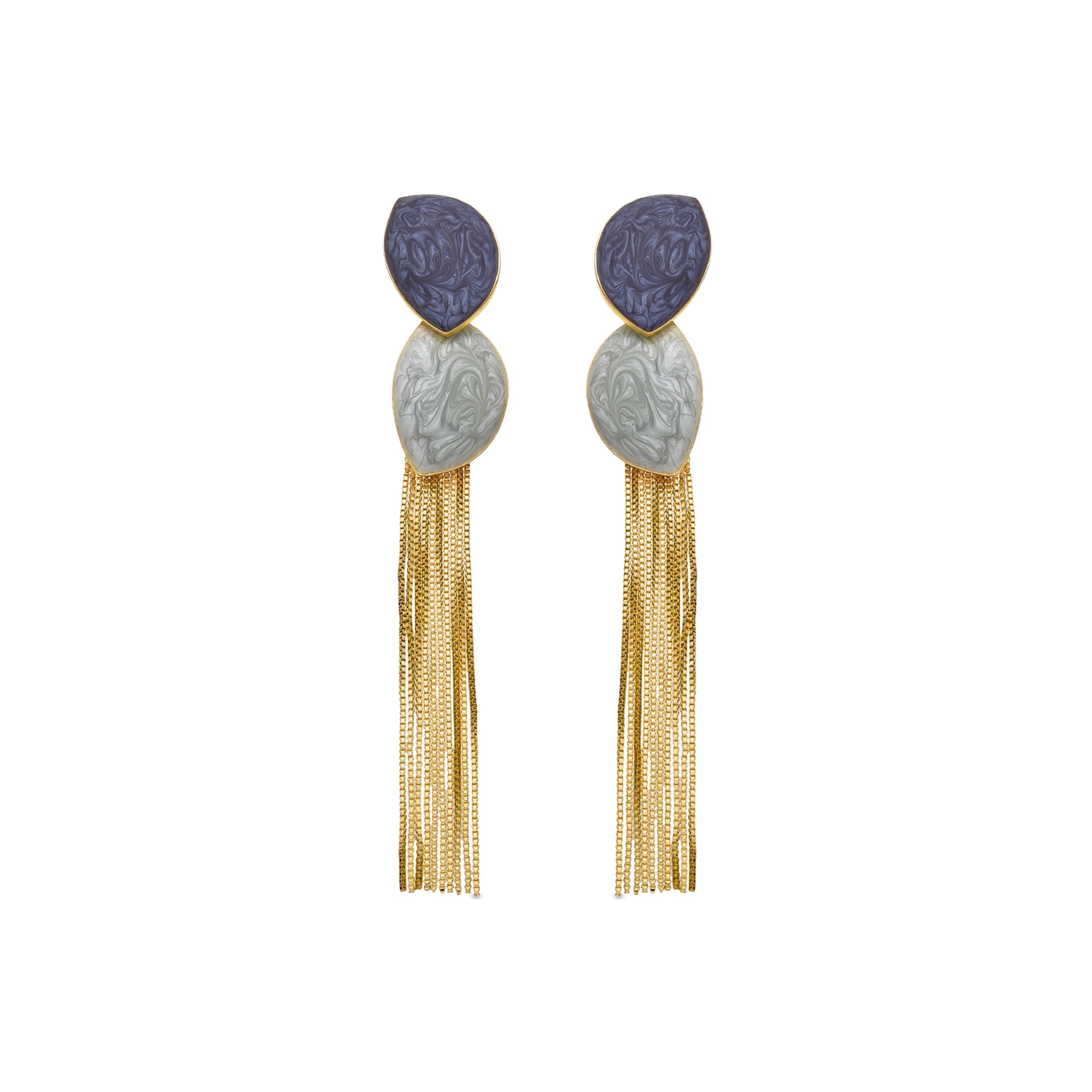 Brincos com Laqueado Azul com acabamento em ouro 18k - Gori