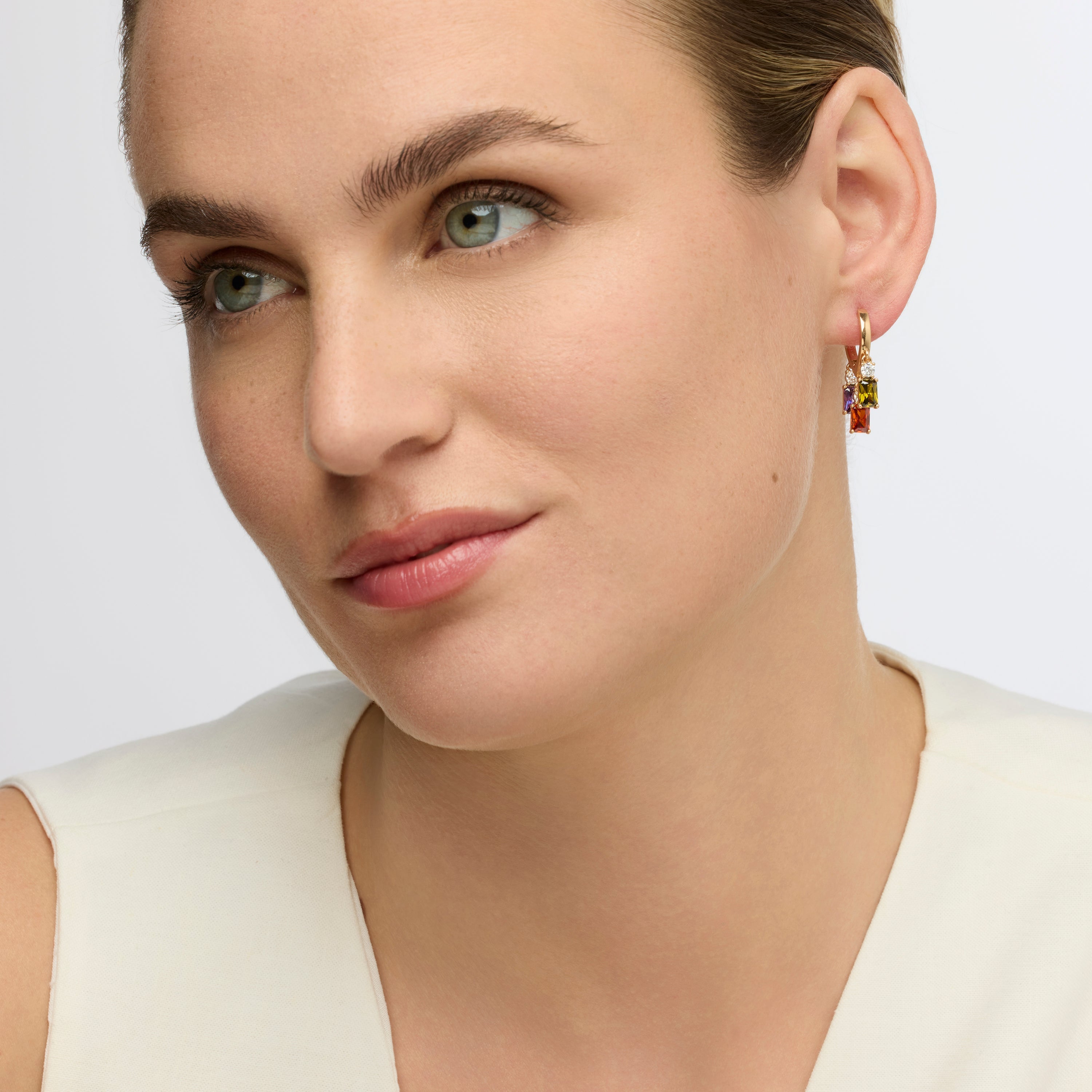 Pendientes con Circonita Multicolor acabado oro amari llo 18k - Lanik