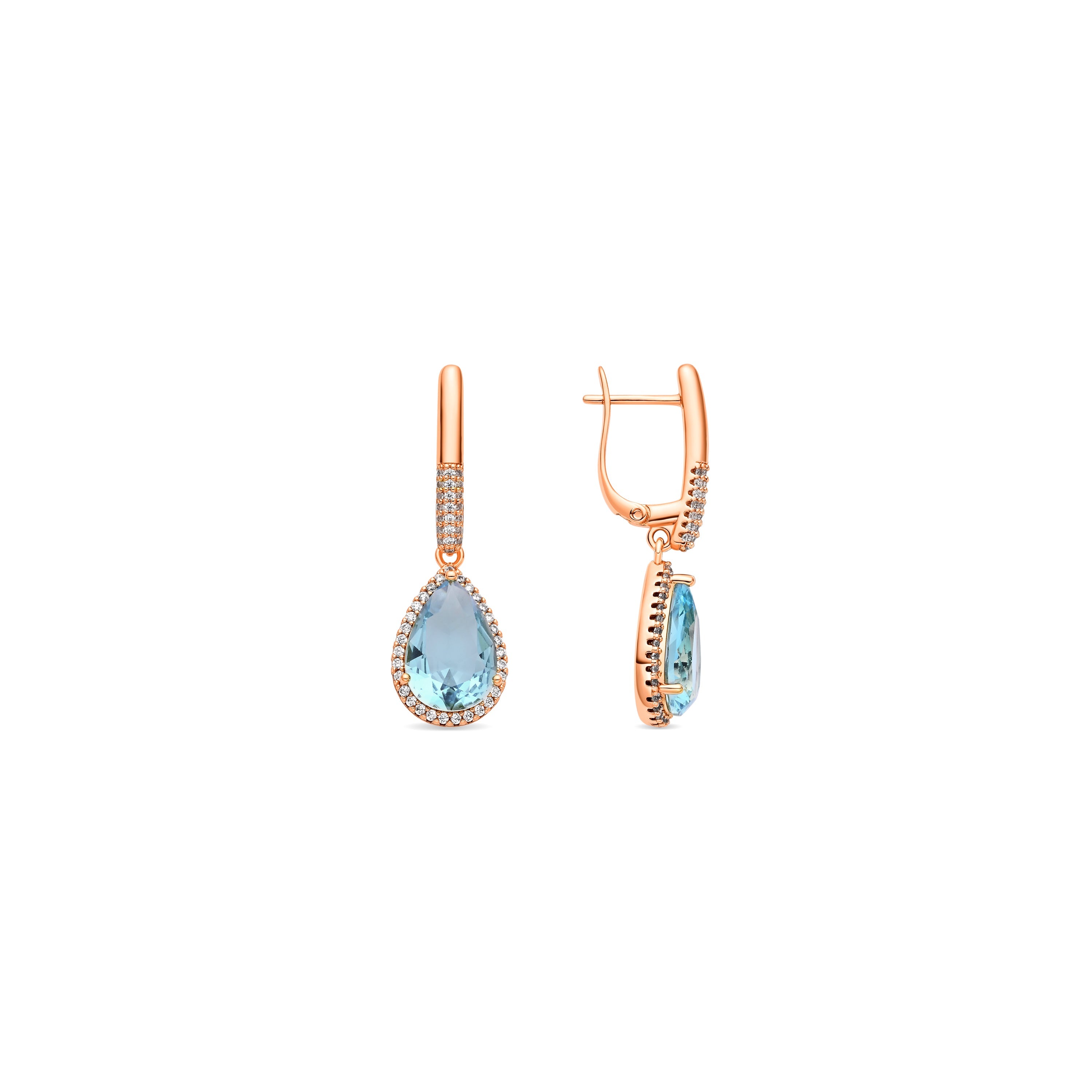 18k Yellow Gold Finish Aquamarine Zirconia Earrings - Dota