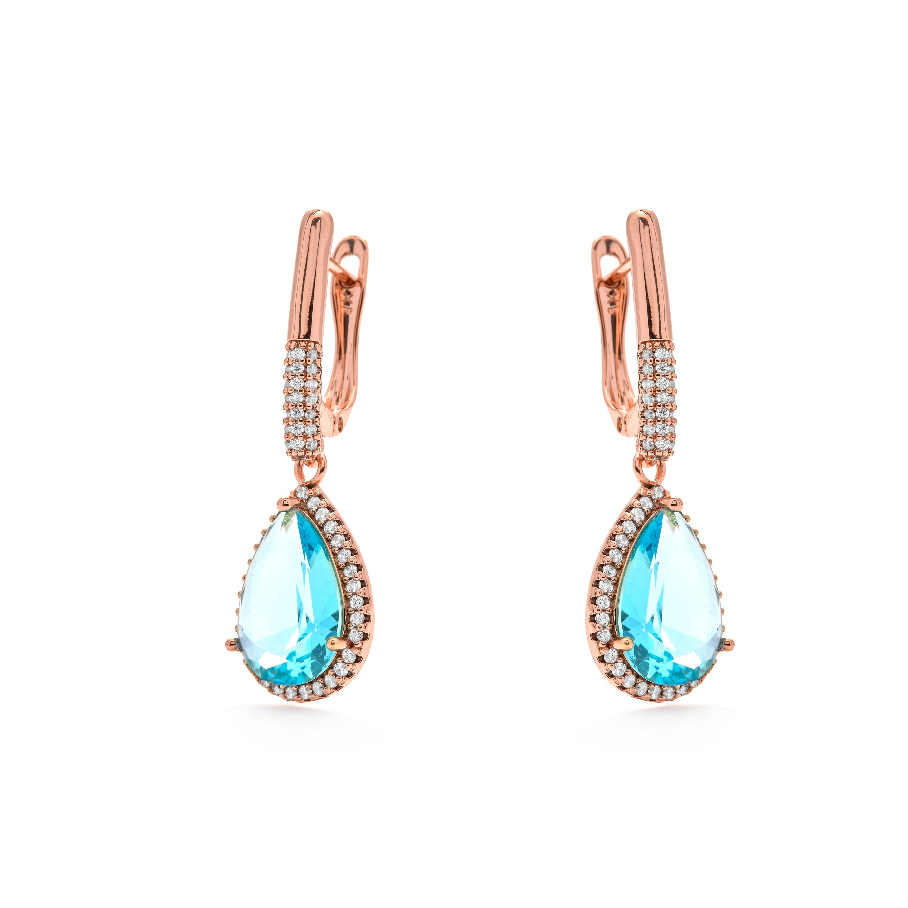18k Yellow Gold Finish Aquamarine Zirconia Earrings - Dota