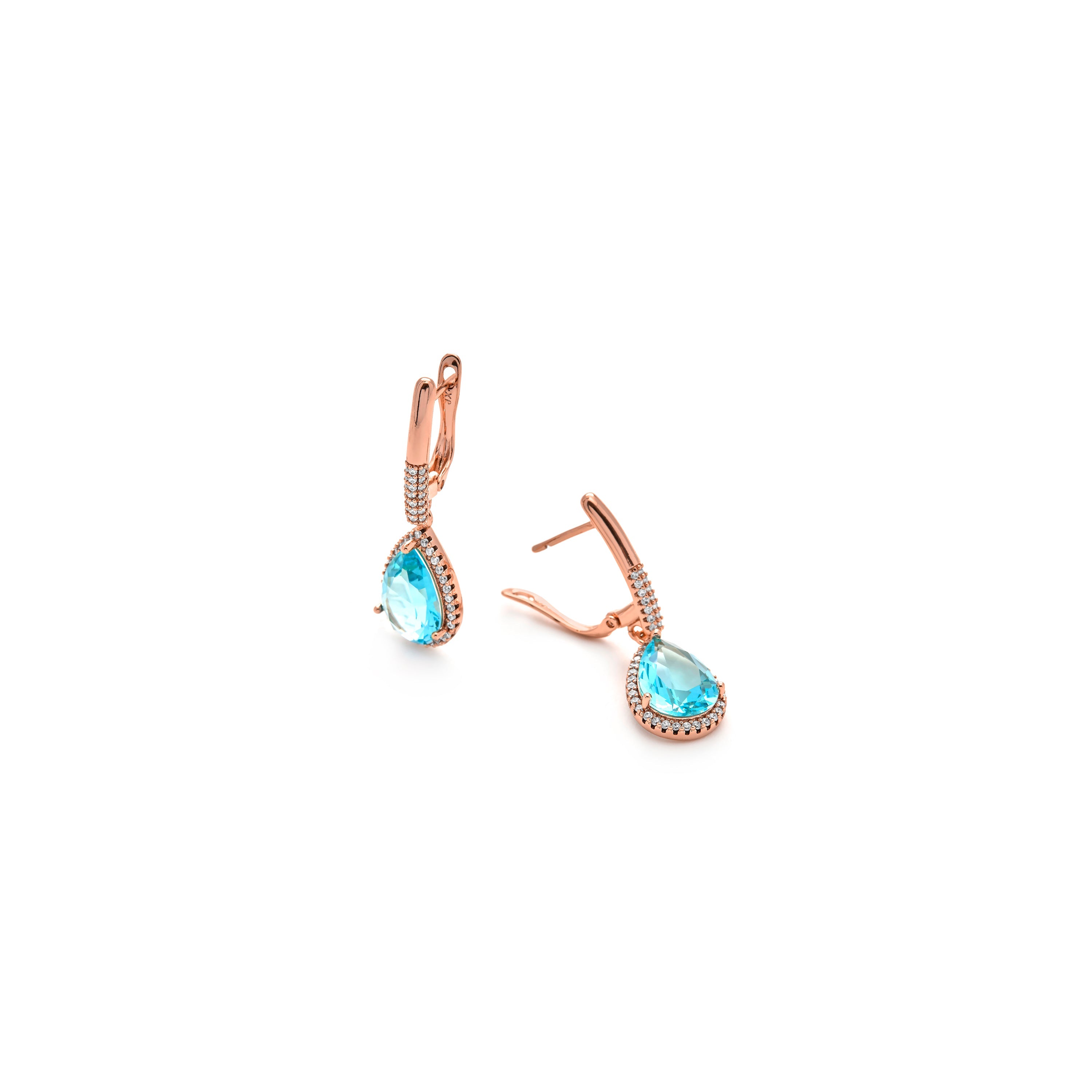 18k Yellow Gold Finish Aquamarine Zirconia Earrings - Dota