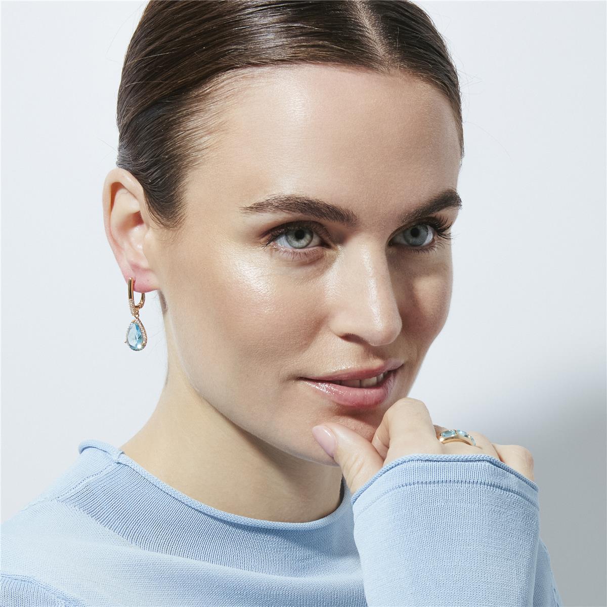 18k Yellow Gold Finish Aquamarine Zirconia Earrings - Dota