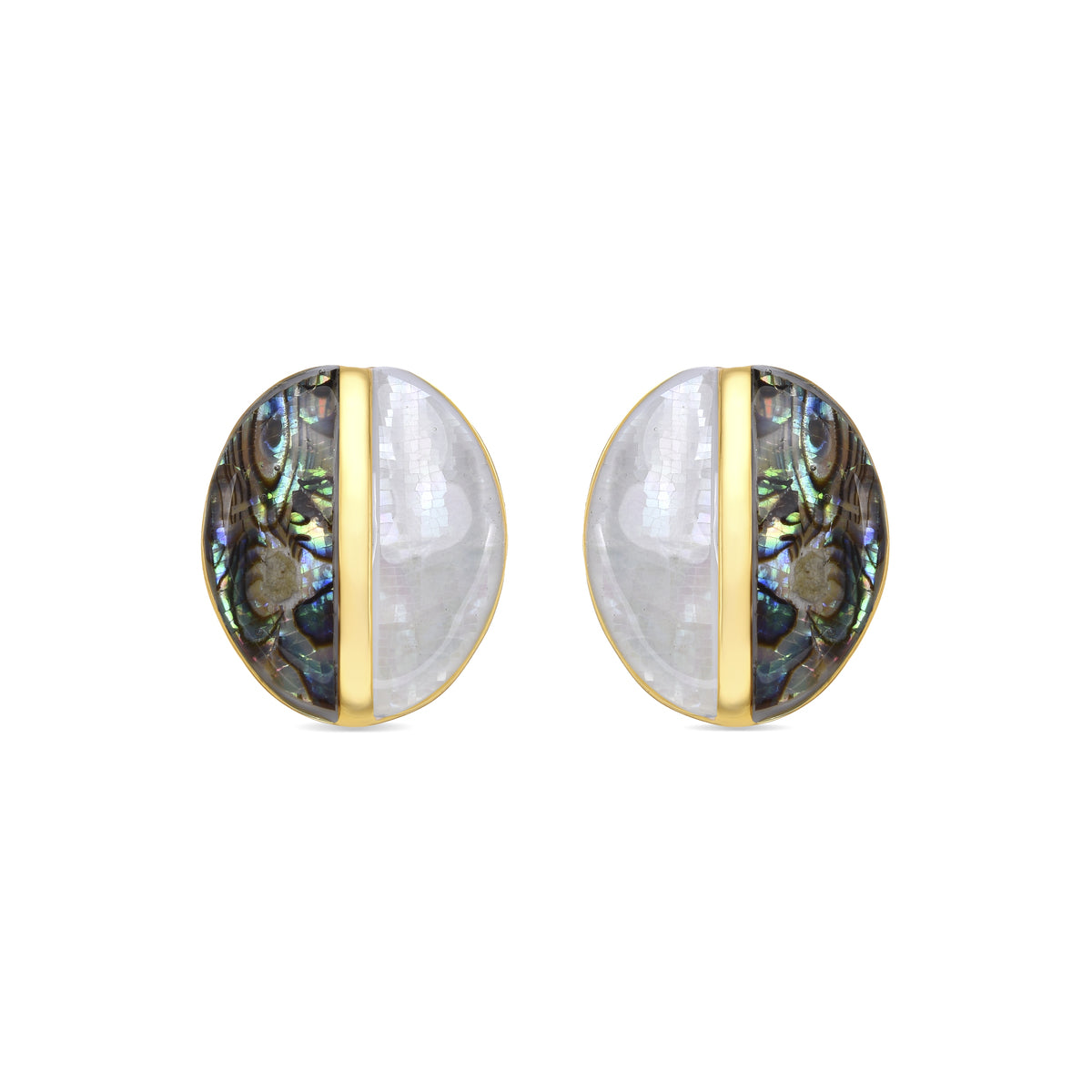 Thisca White Mother of Pearl Earrings in 18k Yellow Gold Finish