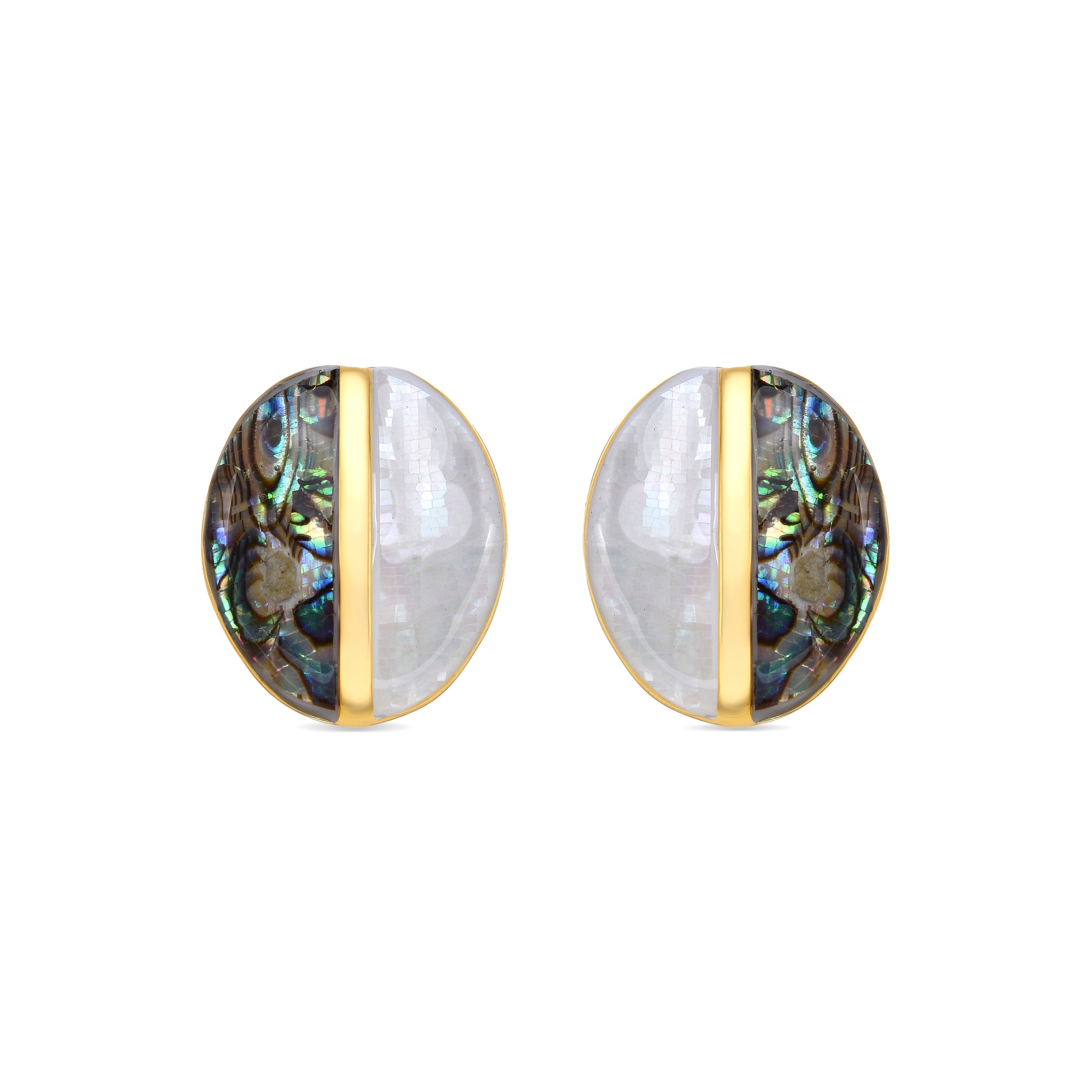 Thisca White Mother of Pearl Earrings in 18k Yellow Gold Finish
