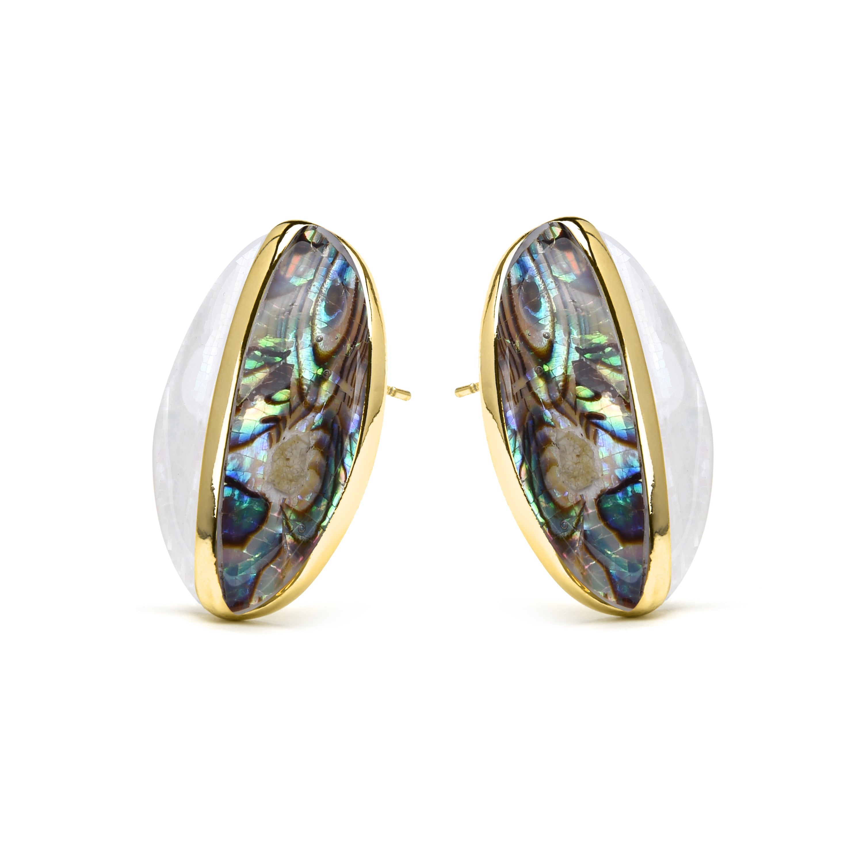 Thisca White Mother of Pearl Earrings in 18k Yellow Gold Finish