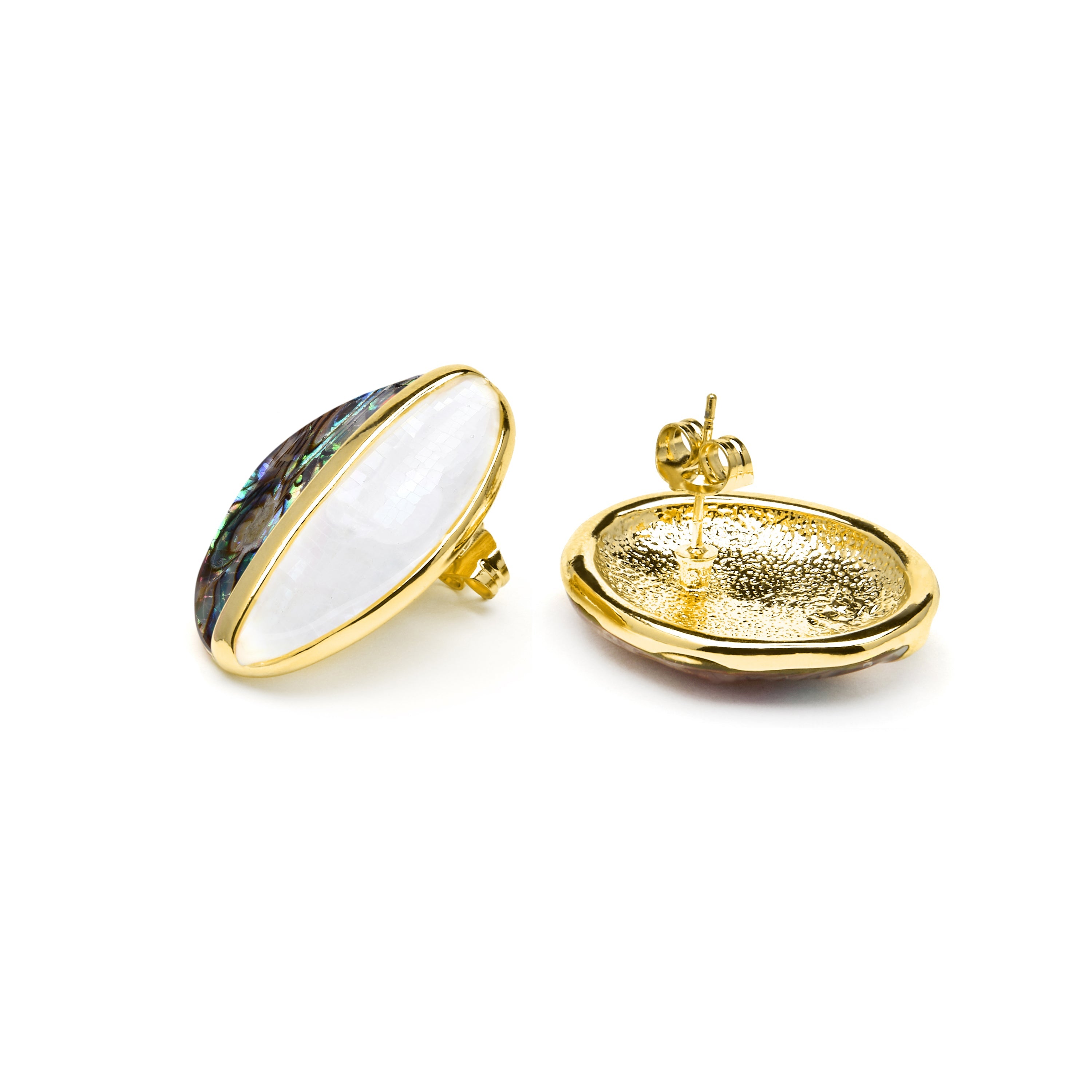 Thisca White Mother of Pearl Earrings in 18k Yellow Gold Finish