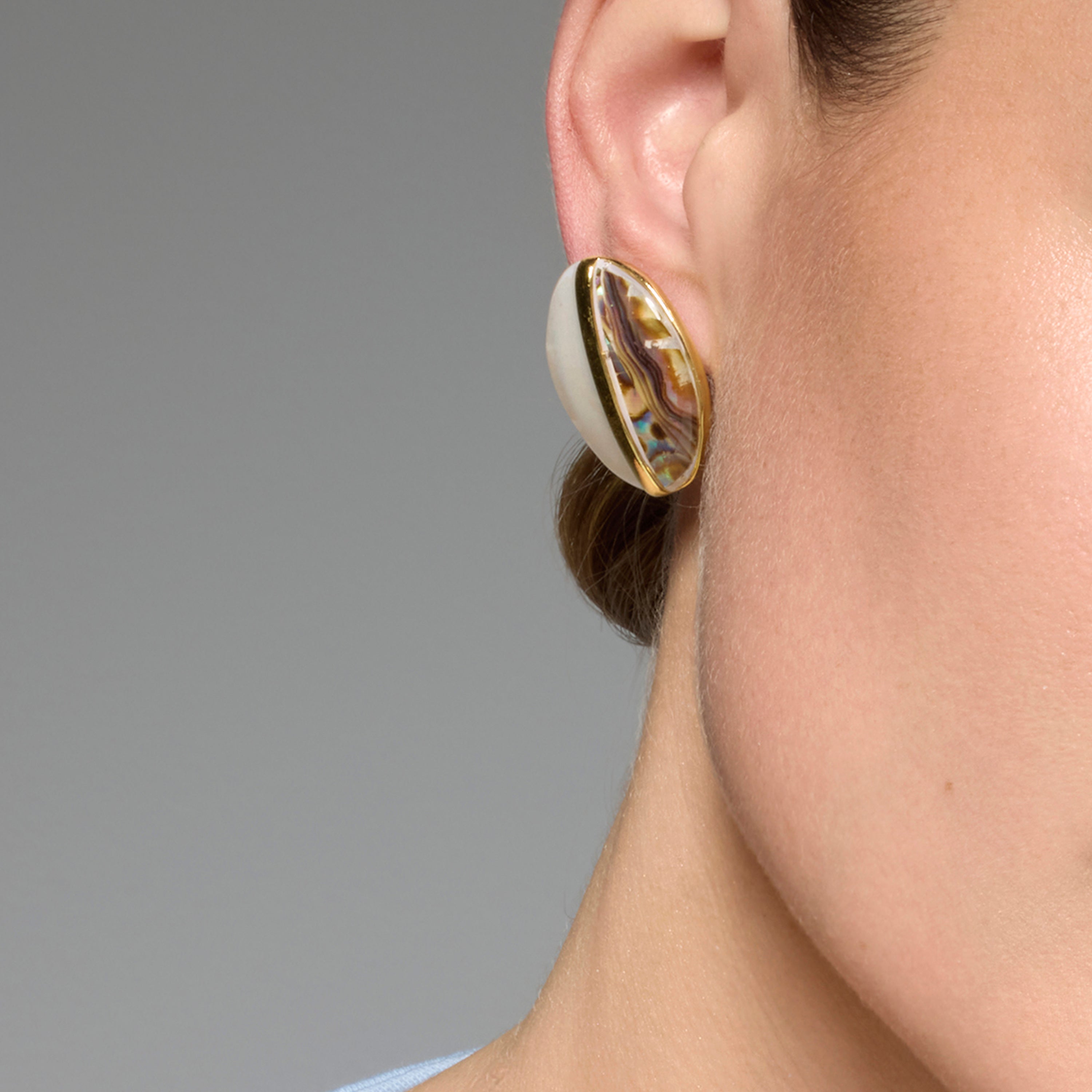 Thisca White Mother of Pearl Earrings in 18k Yellow Gold Finish