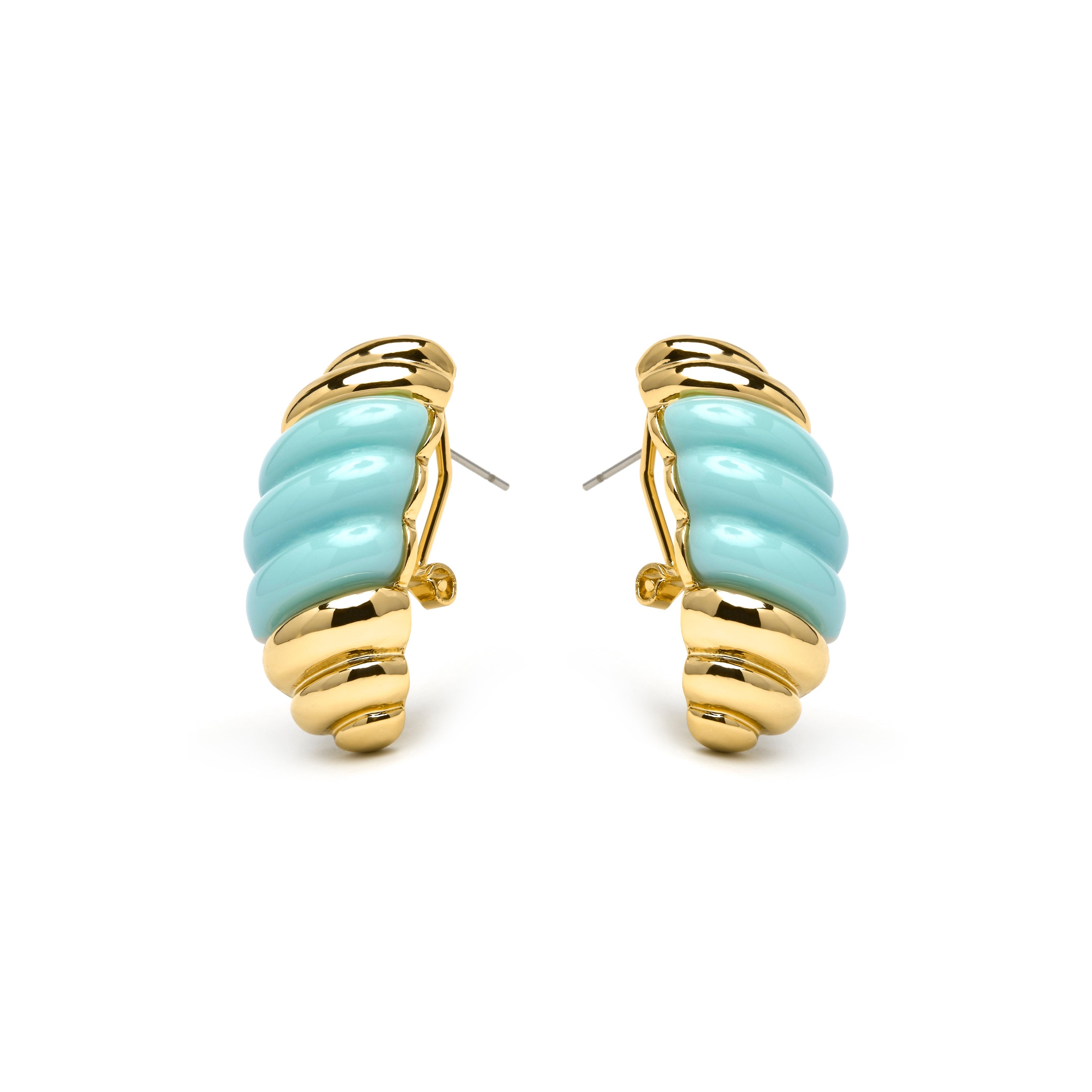 Rawil Blue Resin Earrings with 18k Yellow Gold Finish