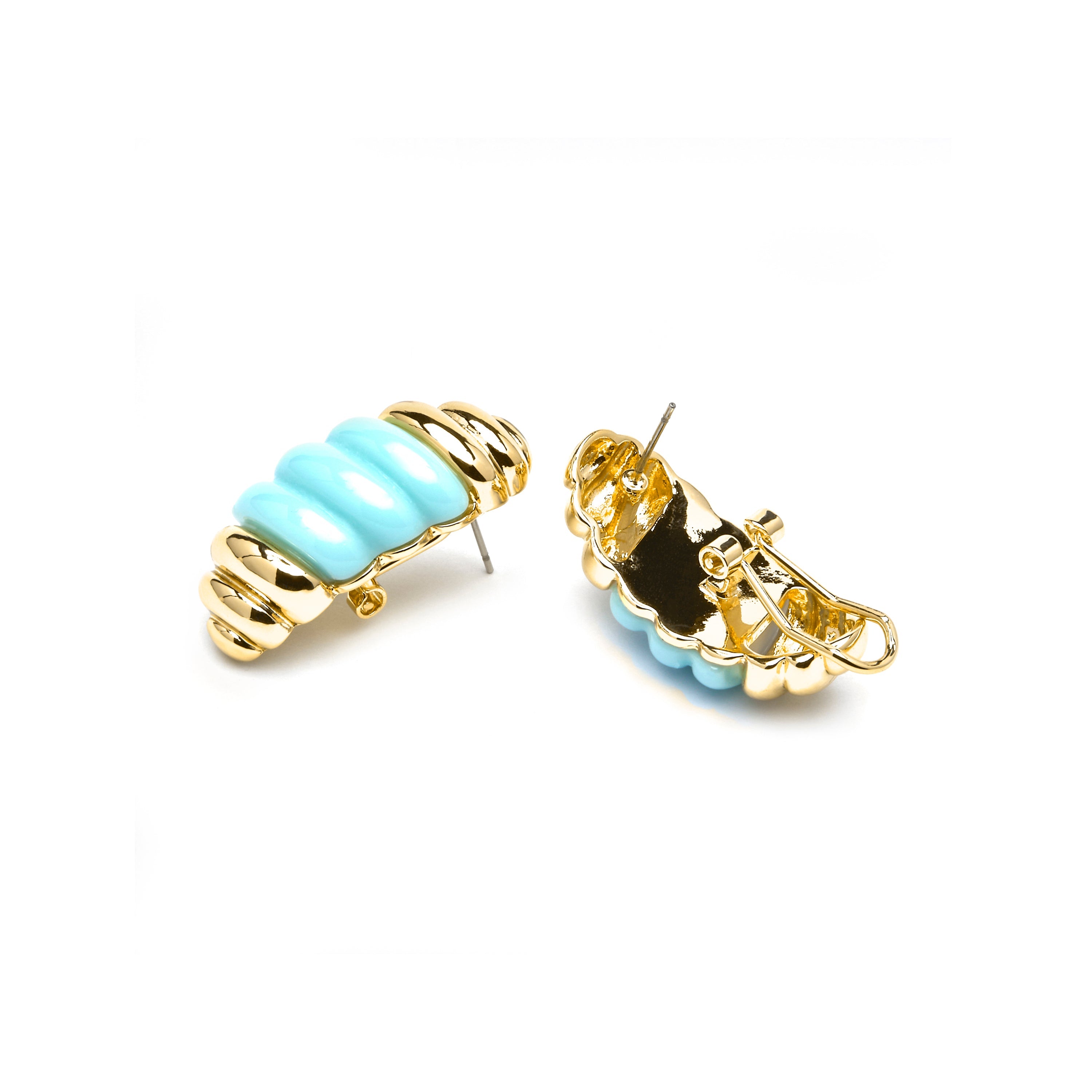 Rawil Blue Resin Earrings with 18k Yellow Gold Finish