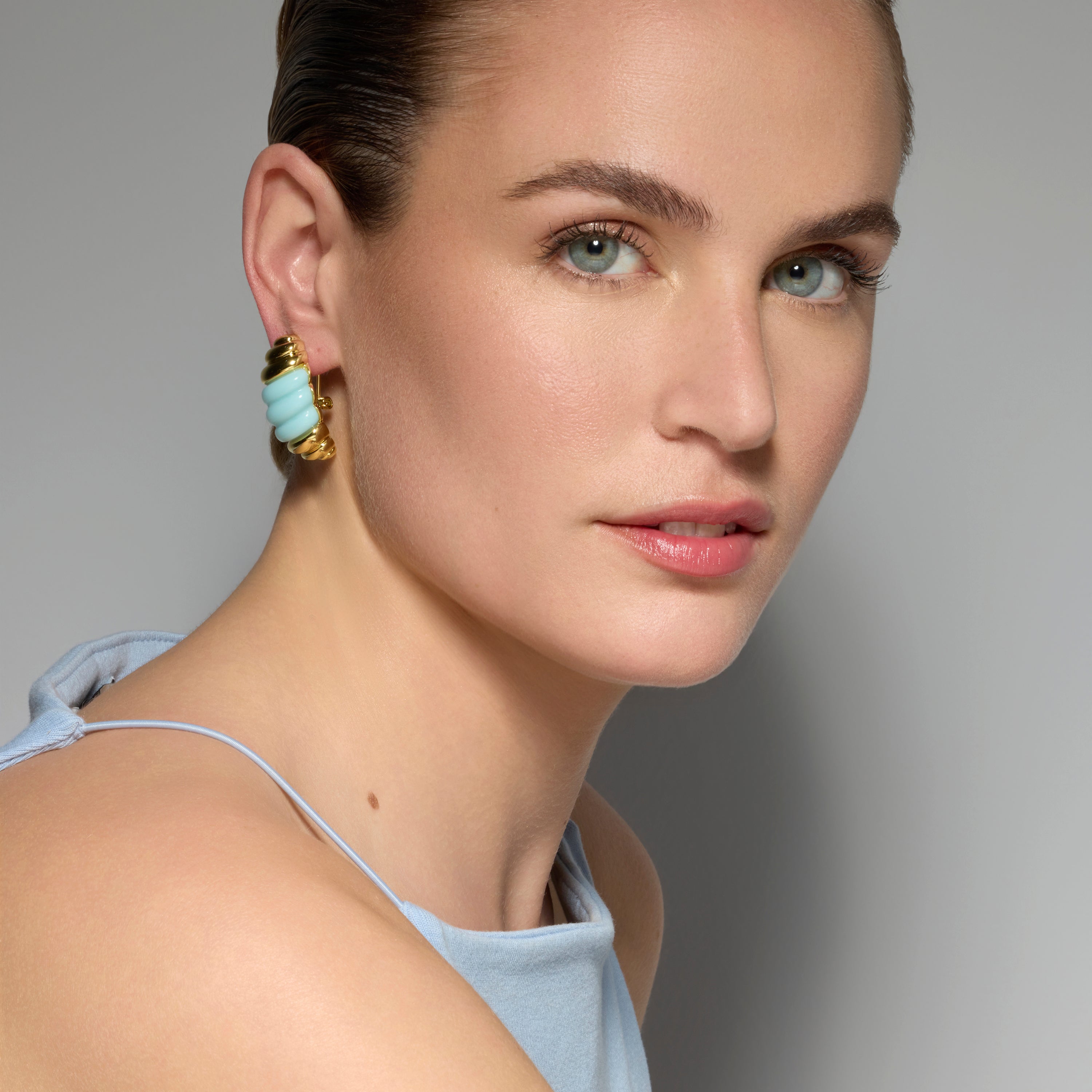 Rawil Blue Resin Earrings with 18k Yellow Gold Finish