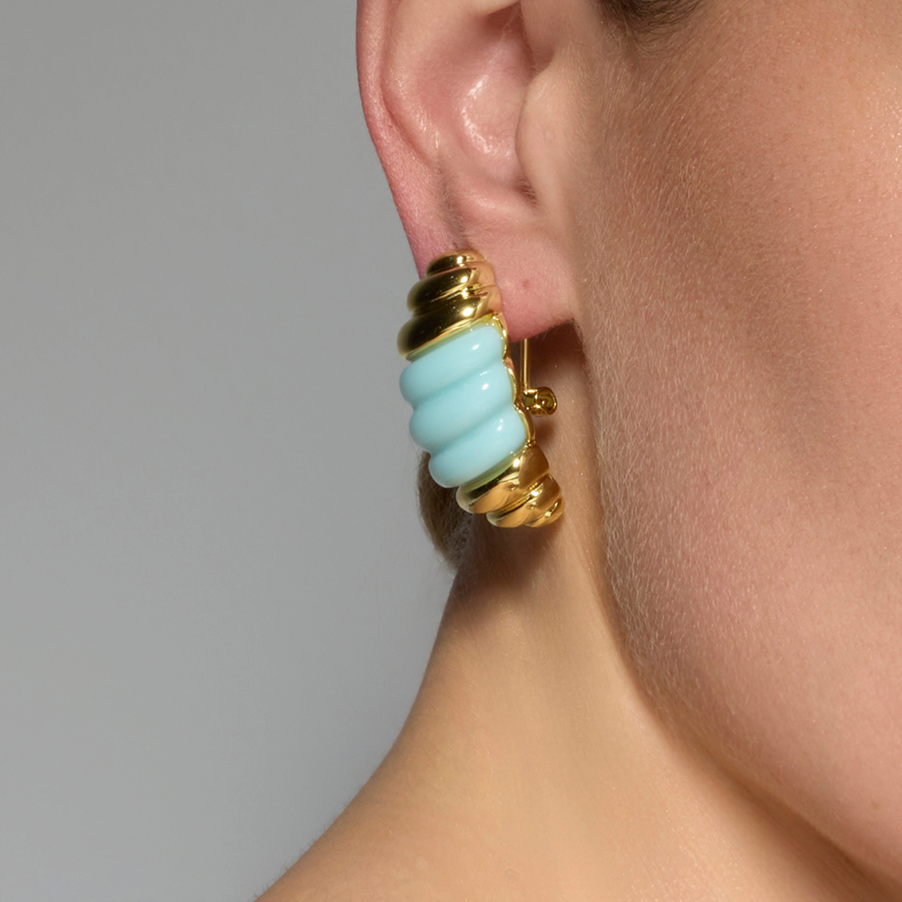 Rawil Blue Resin Earrings with 18k Yellow Gold Finish