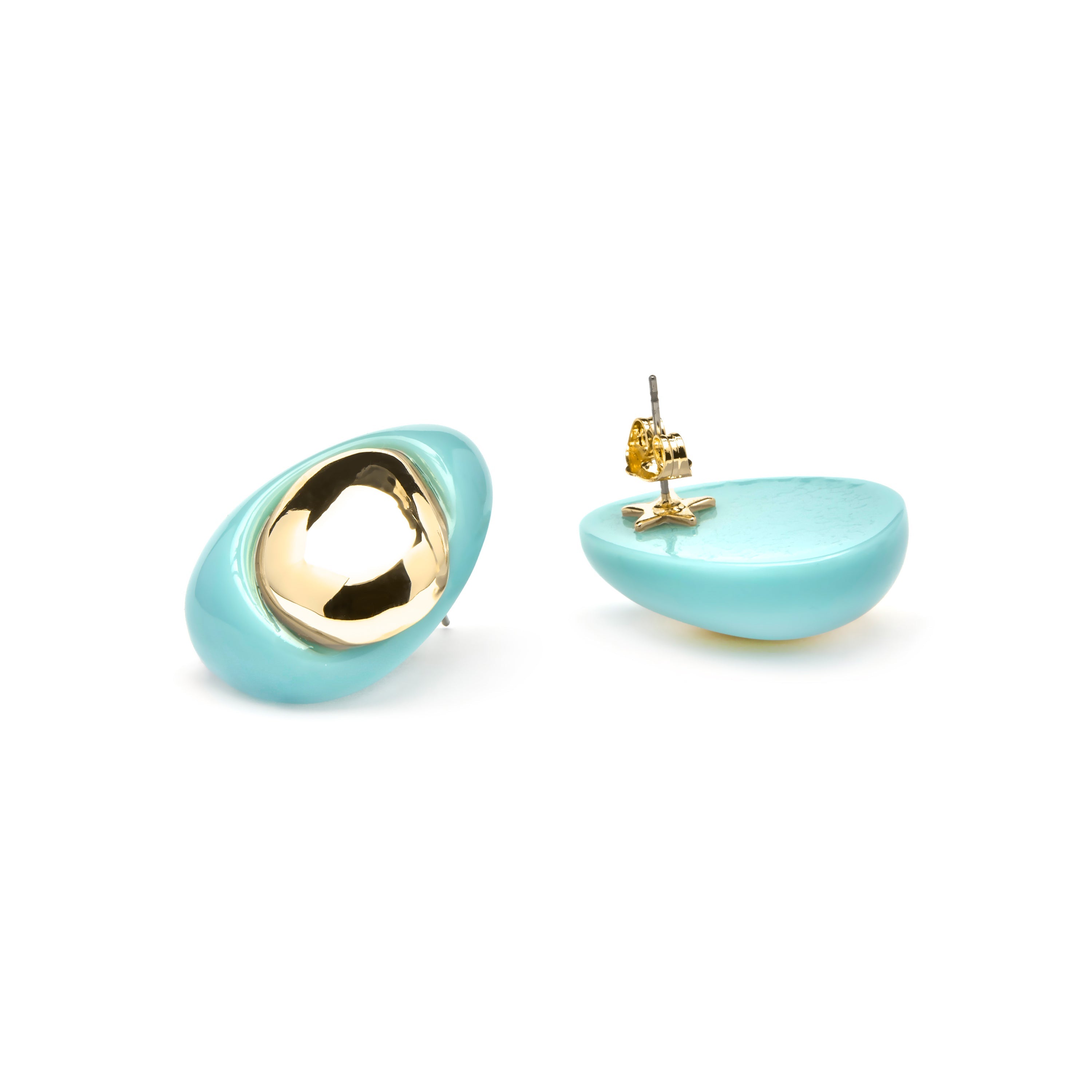 Jidun Blue Resin Earrings with 18k Yellow Gold Finish