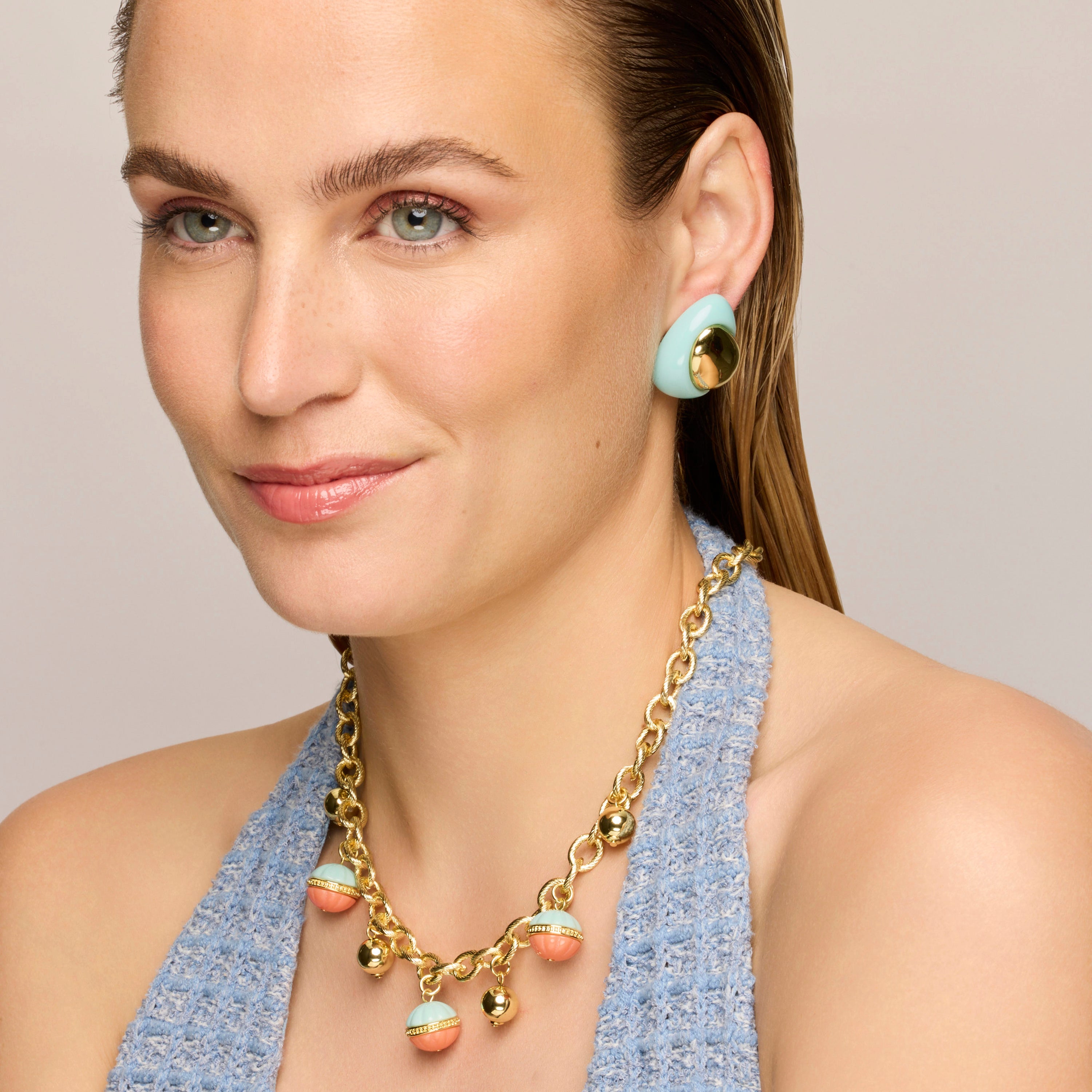 Jidun Blue Resin Earrings with 18k Yellow Gold Finish