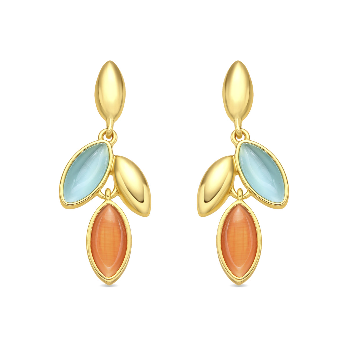 Dulfo Multicolor Cat&amp;#39;s Eye Earrings in 18k Yellow Gold Finish