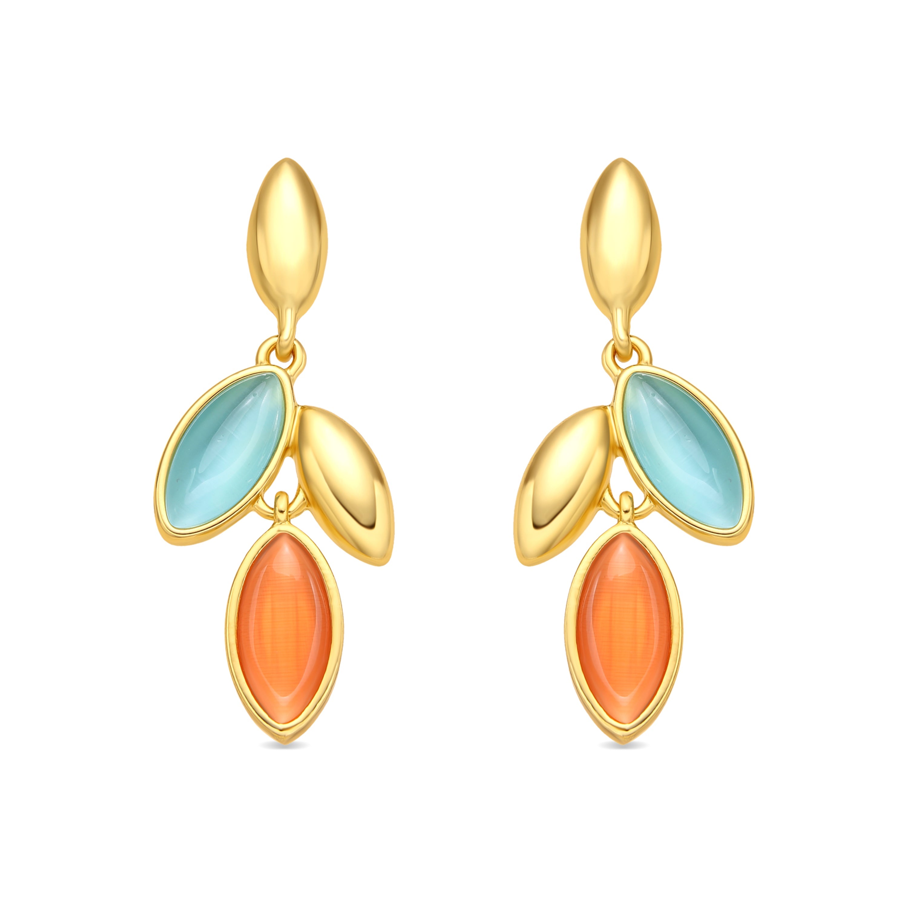 Dulfo Multicolor Cat's Eye Earrings in 18k Yellow Gold Finish
