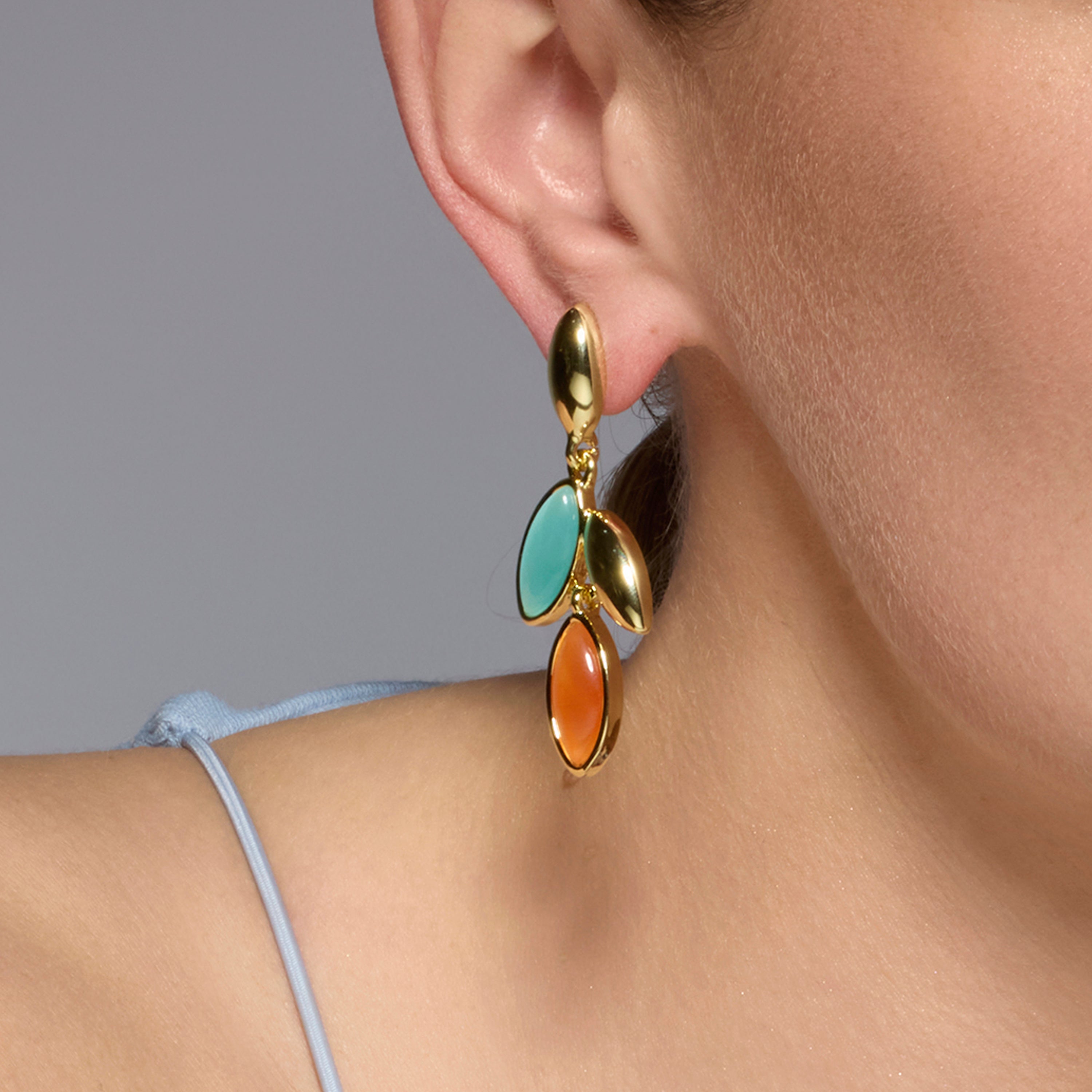 Dulfo Multicolor Cat's Eye Earrings in 18k Yellow Gold Finish