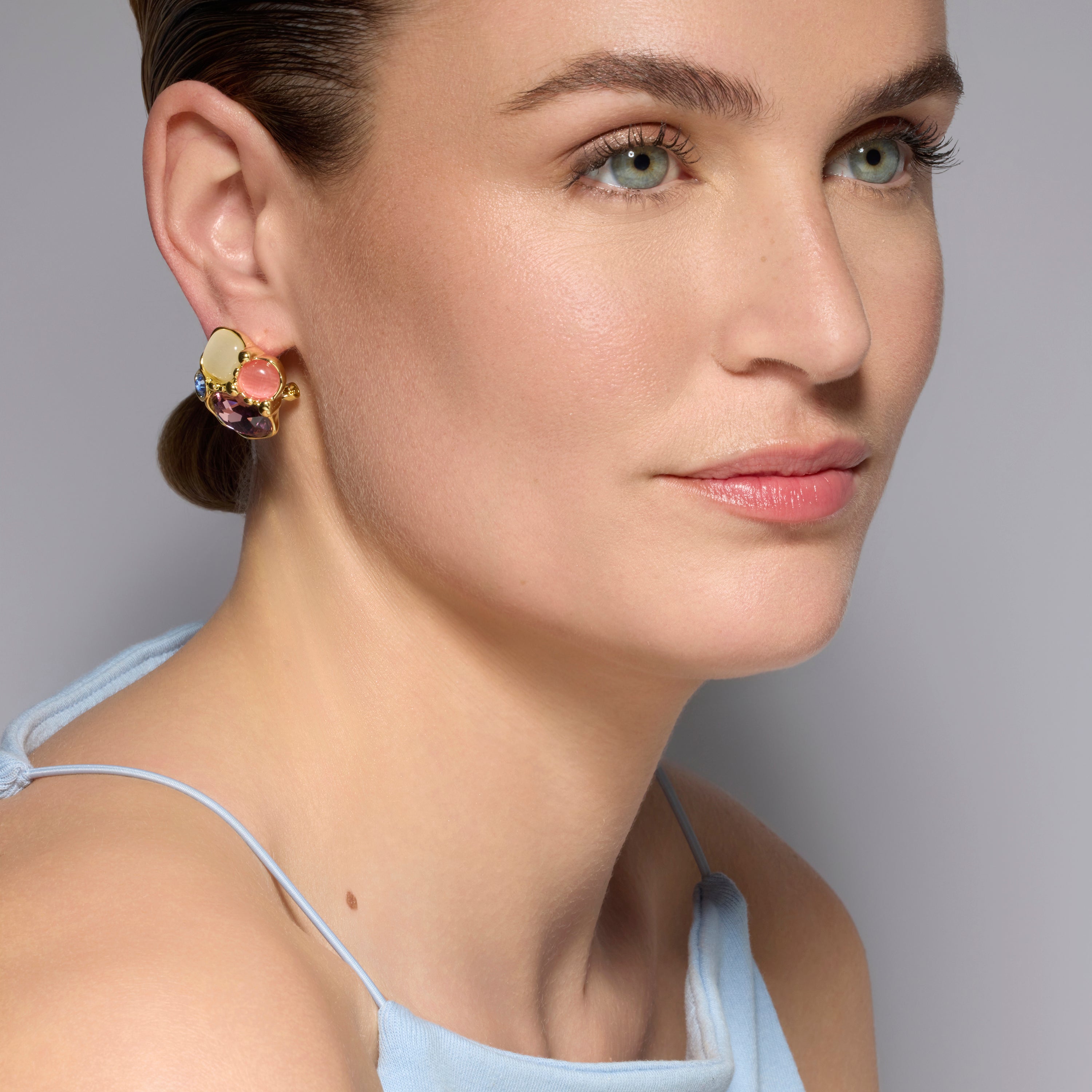 18k yellow gold and purple crystal earrings - Nedla