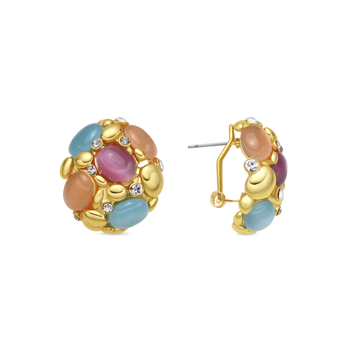 Shyal Multicolor Cat&amp;#39;s Eye Earrings in 18k Yellow Gold Finish