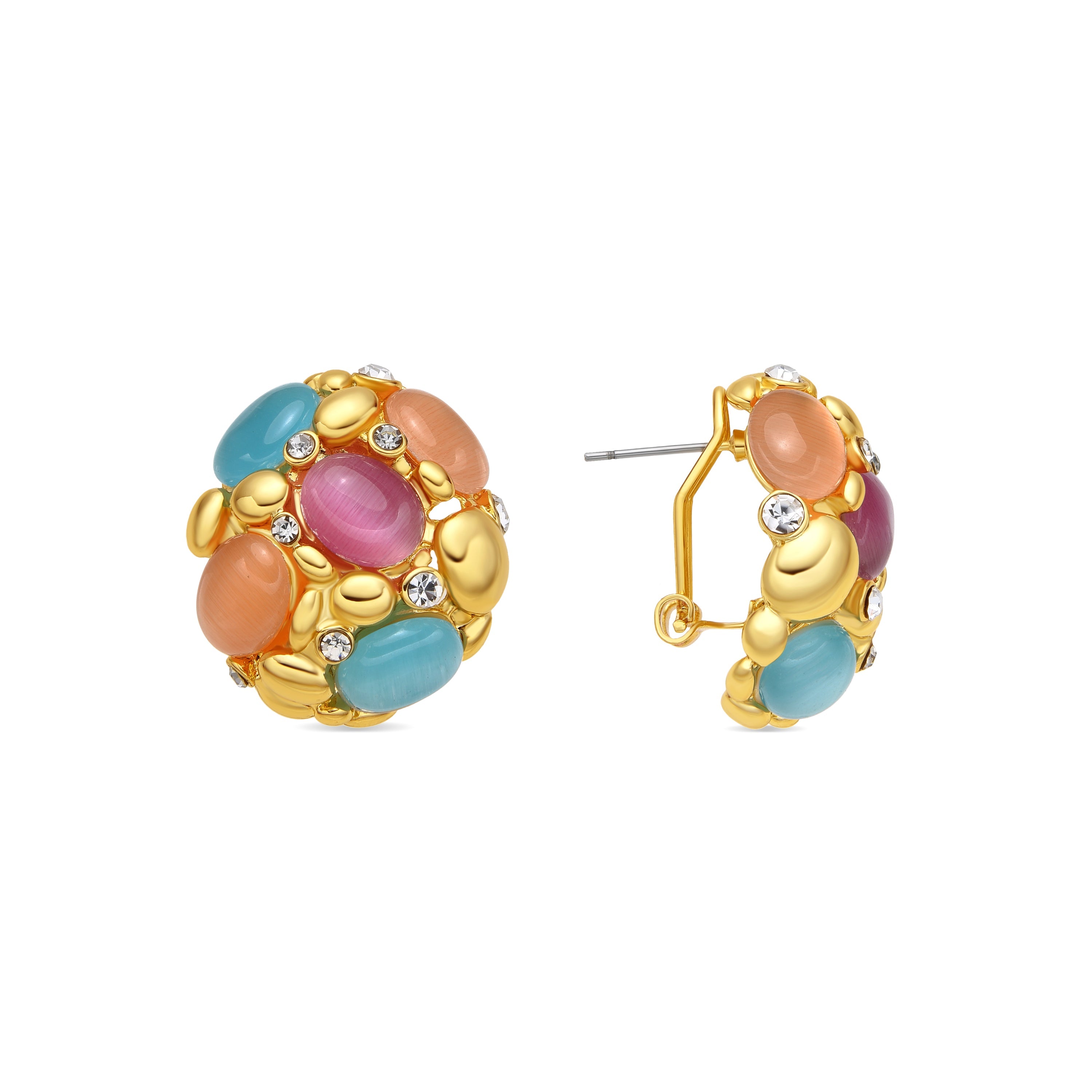 Shyal Multicolor Cat's Eye Earrings in 18k Yellow Gold Finish