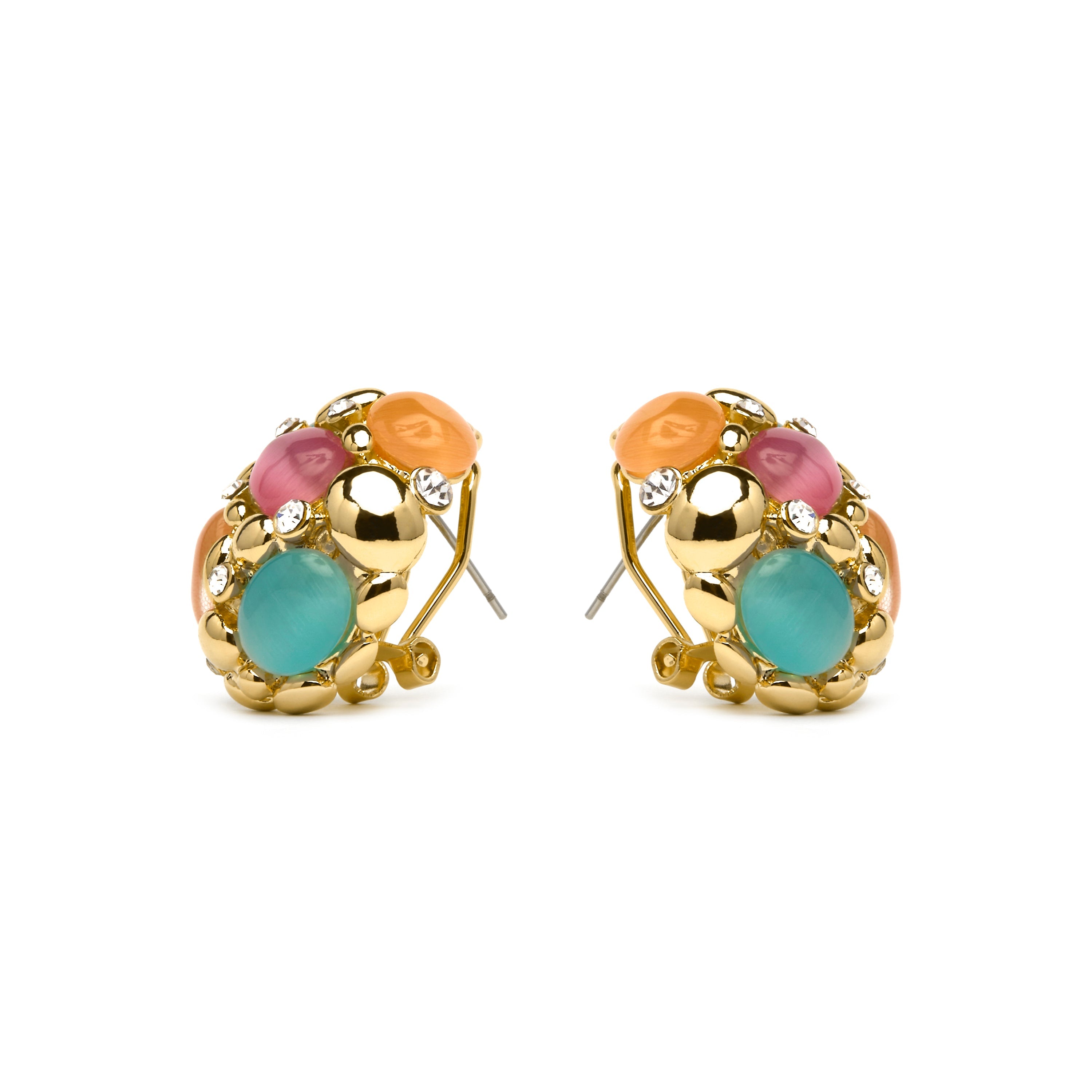 Brincos Shyal de Olho de Gato Multicoloridos com acabamento em ouro amarelo 18k