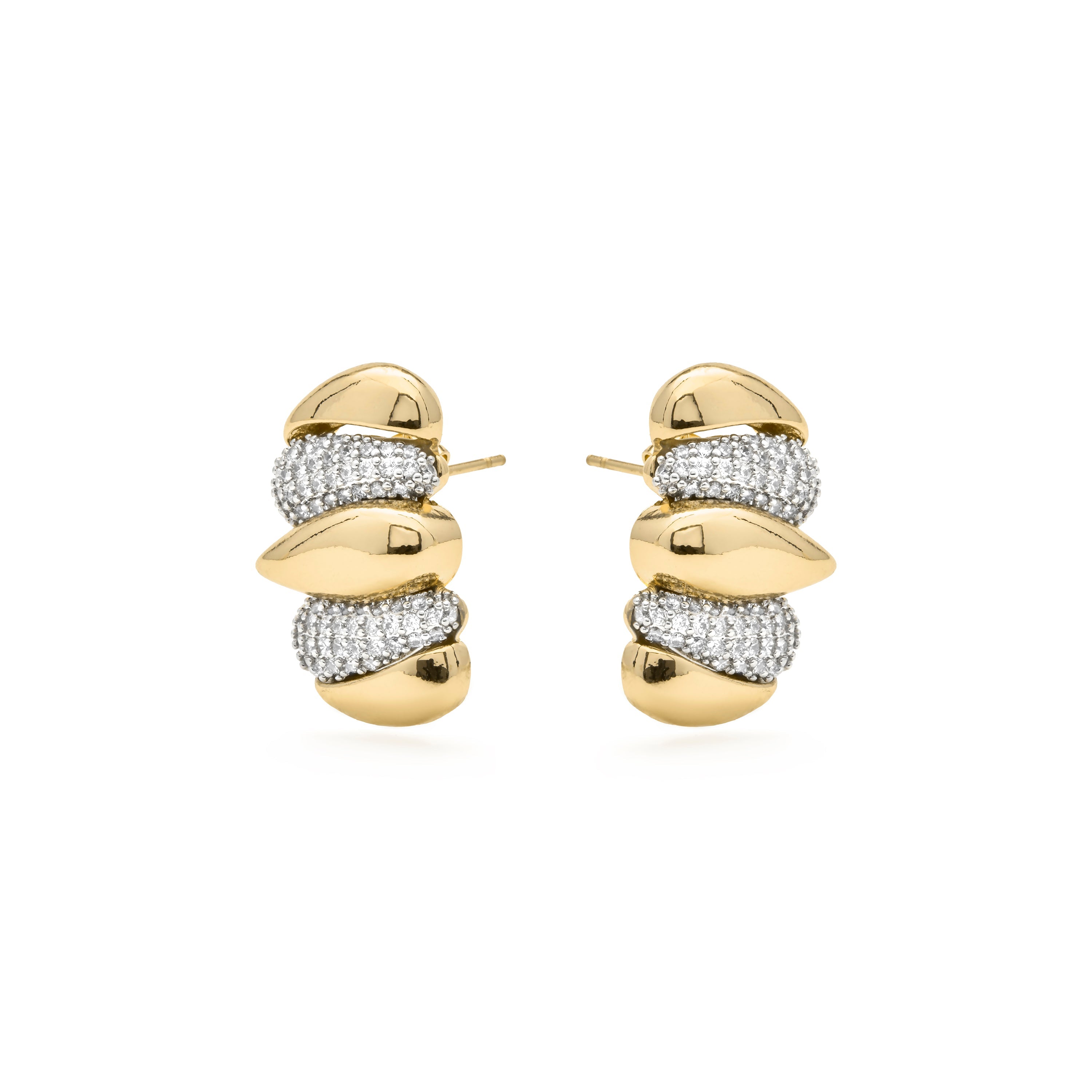 Sparkling Zirconia Stud Earrings with 18k Yellow Gold Finish - Catmi