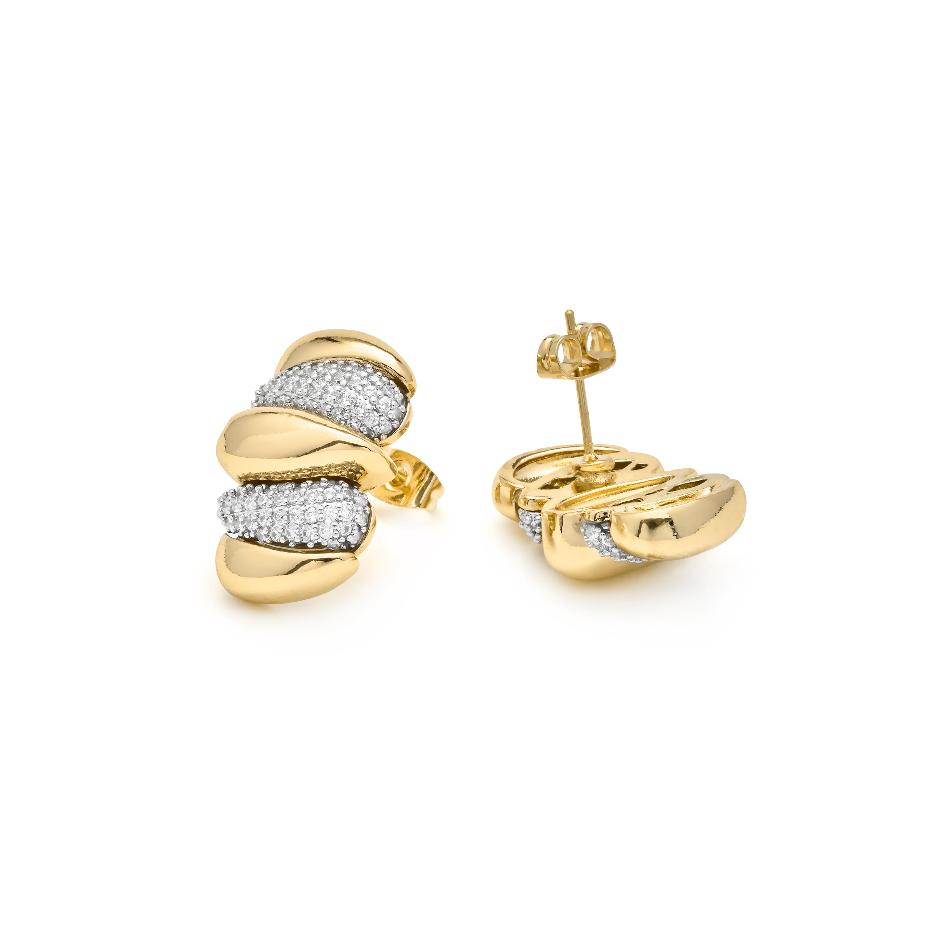 Sparkling Zirconia Stud Earrings with 18k Yellow Gold Finish - Catmi