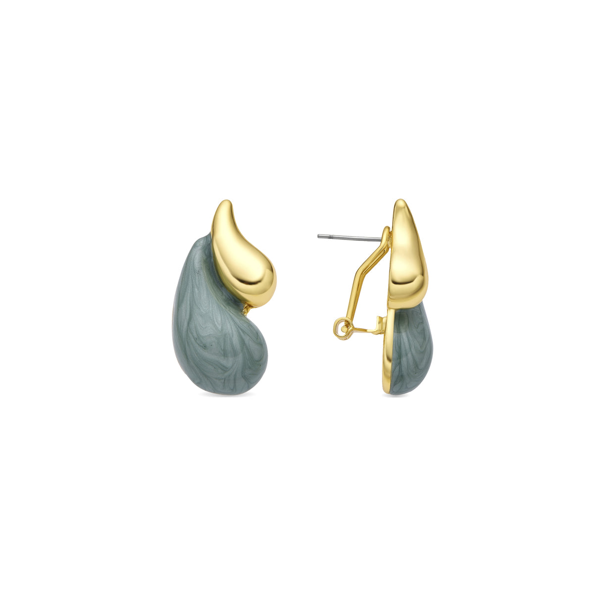 Udver Green Lacquer Earrings with 18k Yellow Gold Finish