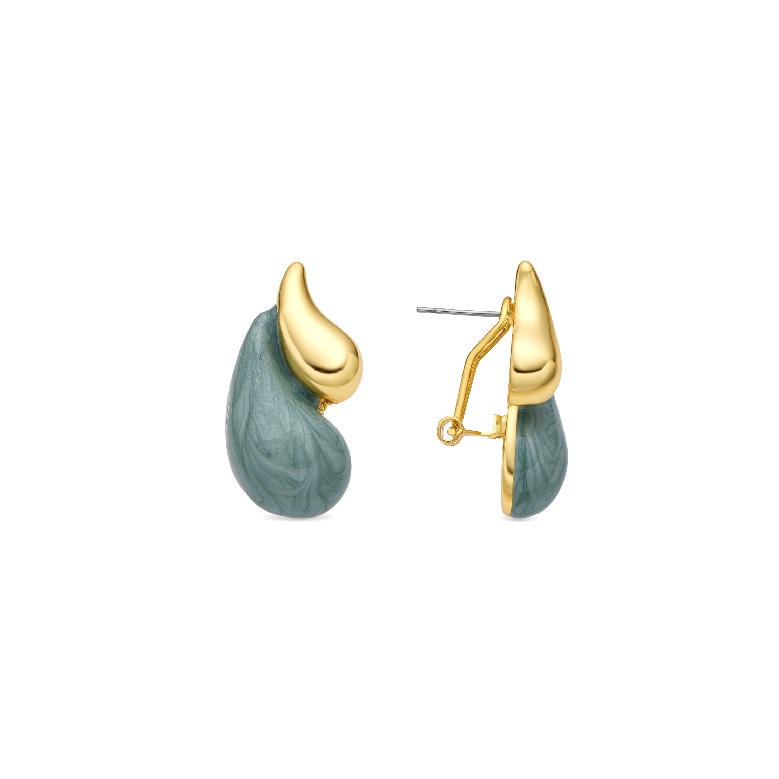 Udver Green Lacquer Earrings with 18k Yellow Gold Finish