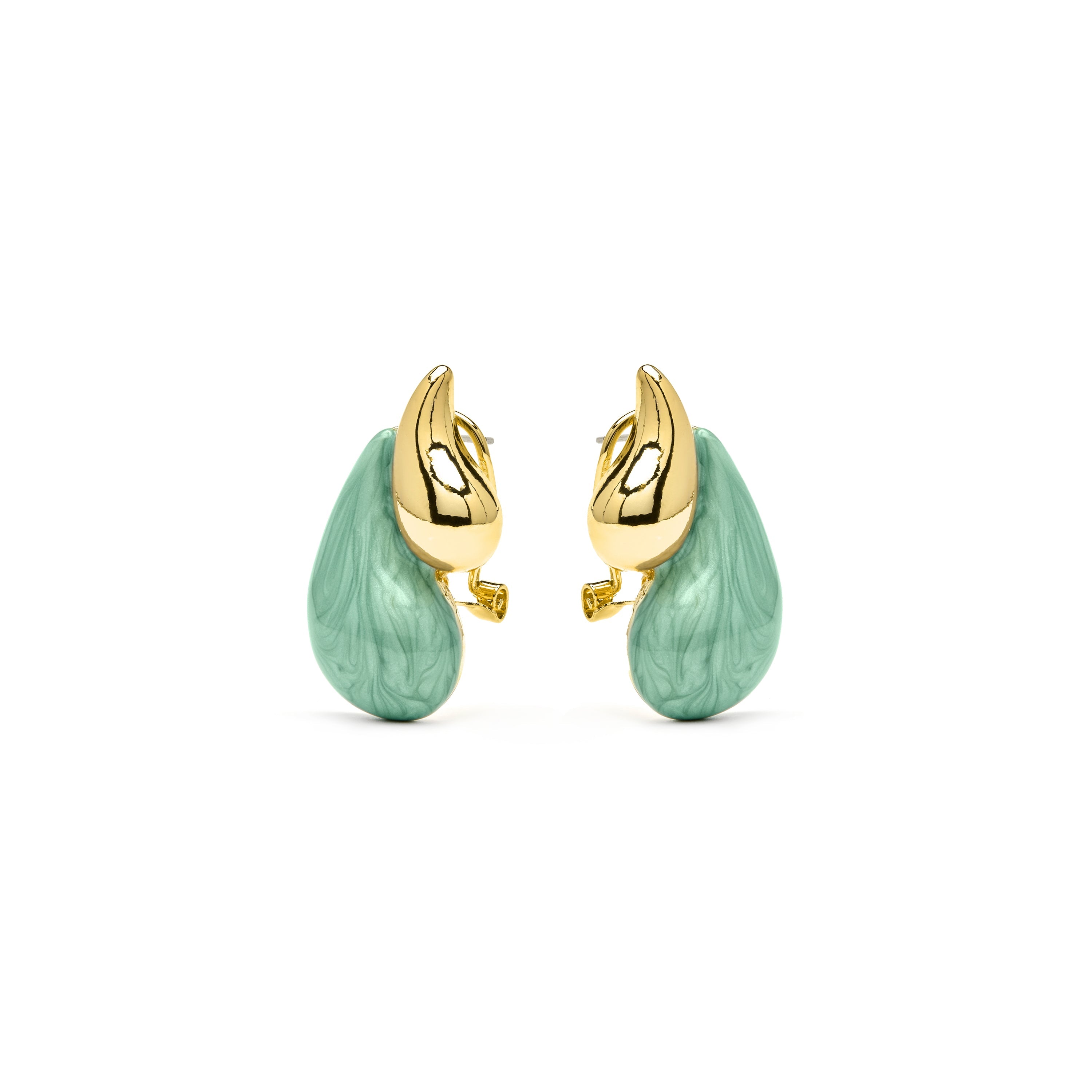 Udver Green Lacquer Earrings with 18k Yellow Gold Finish